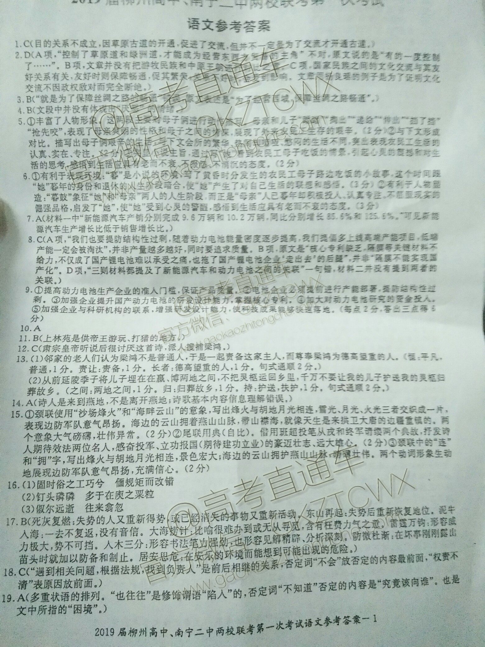 2019广西柳州高中、南宁二中两校联考语文试题及参考答案 第2页