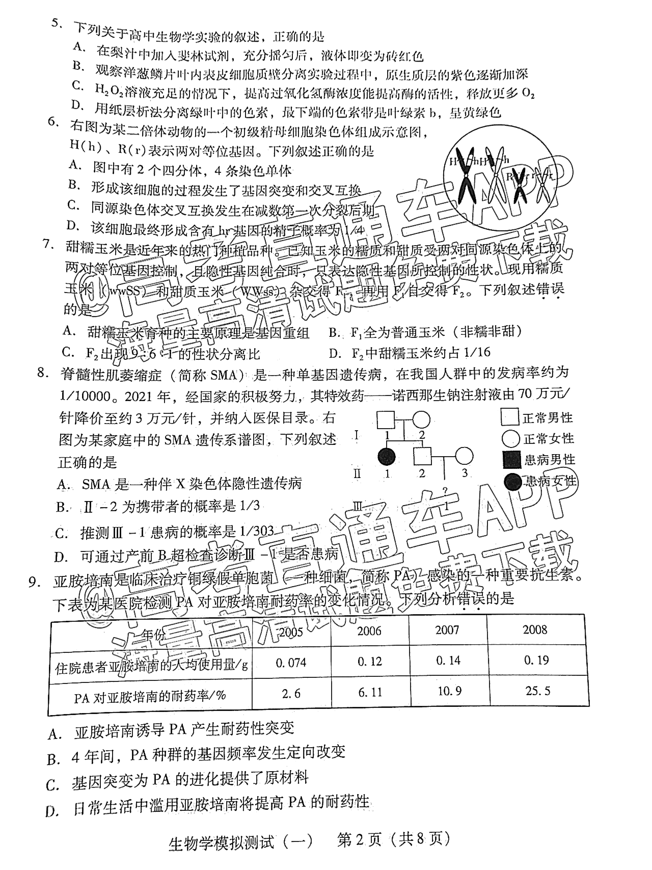 2022广东一模生物试题及参考答案 第2页