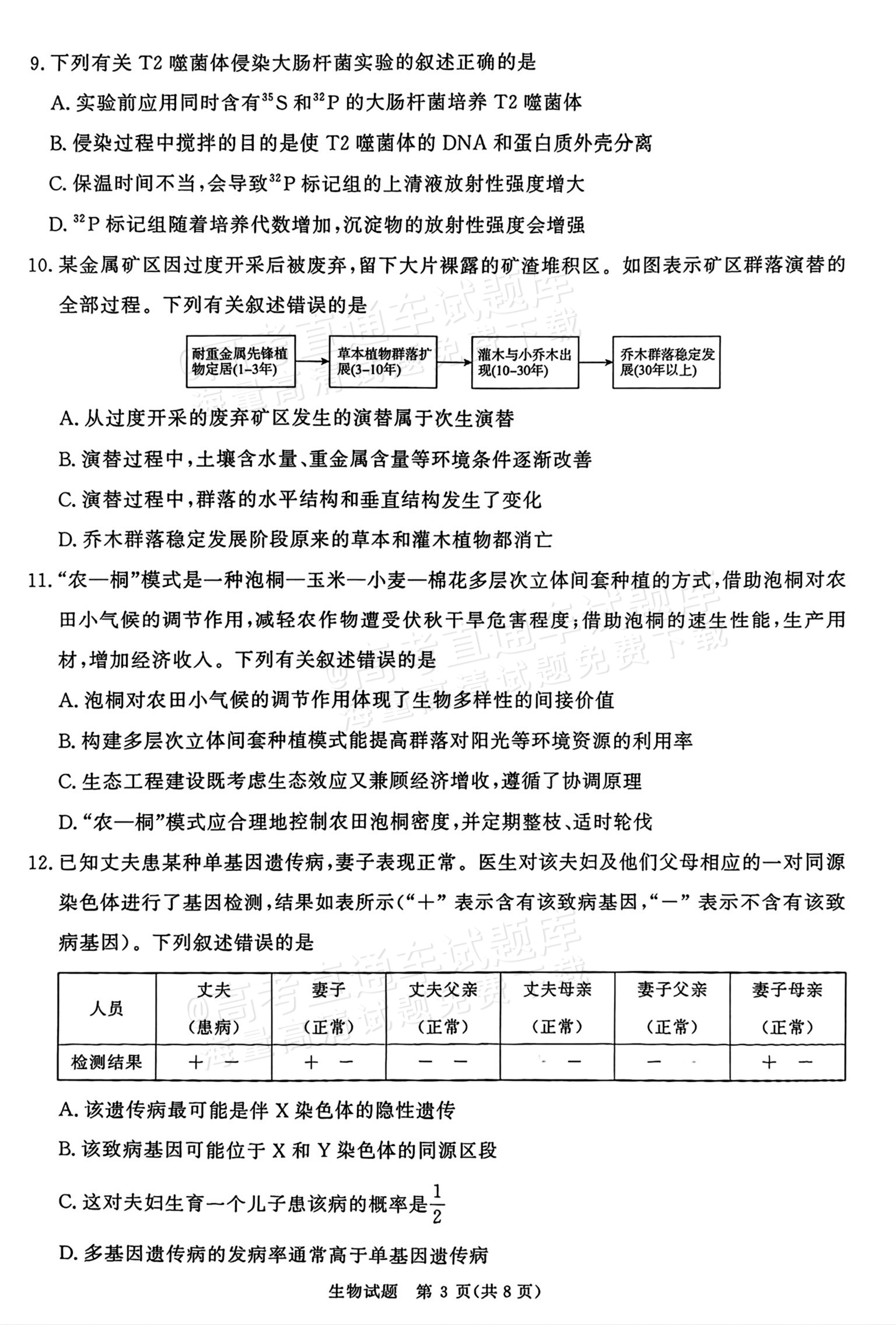 2026河南青桐鸣高三9.28联考生物试题及参考答案 第3页