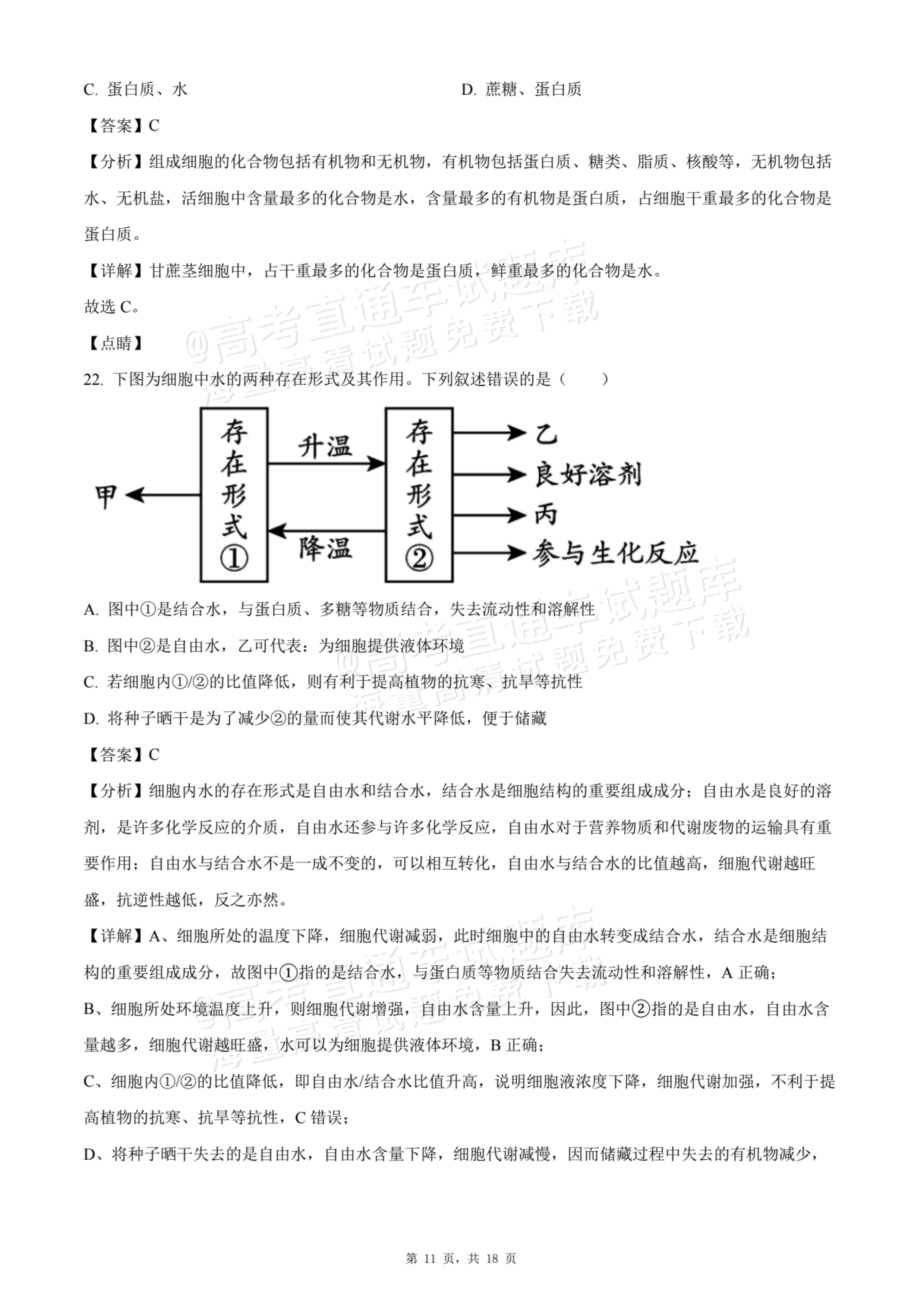 2026天津静海区第一中学高一10月月考生物试题及参考答案 答案 第11页