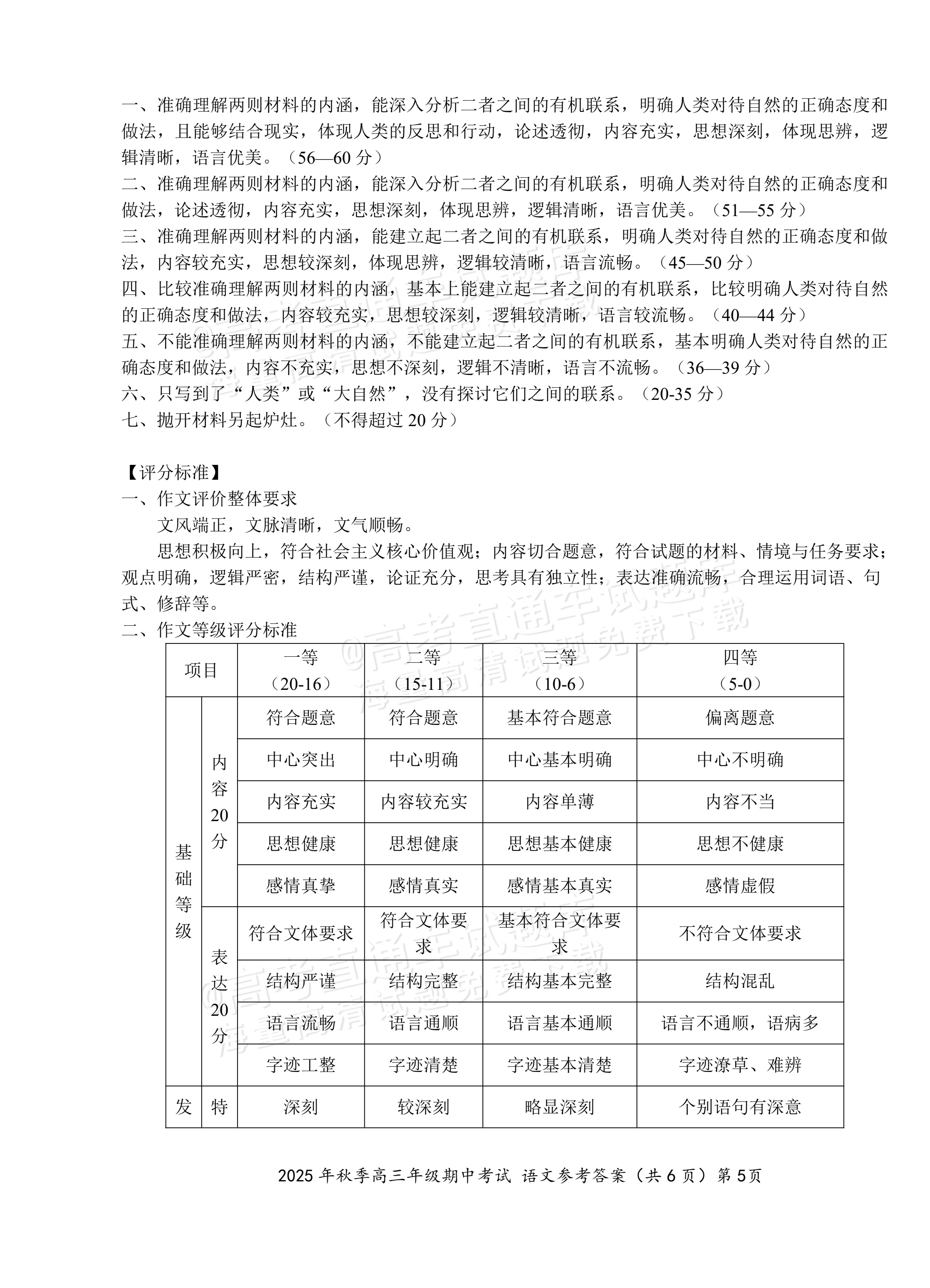 2026湖北鄂东南联盟高三11月期中考语文试题及参考答案 答案 第5页