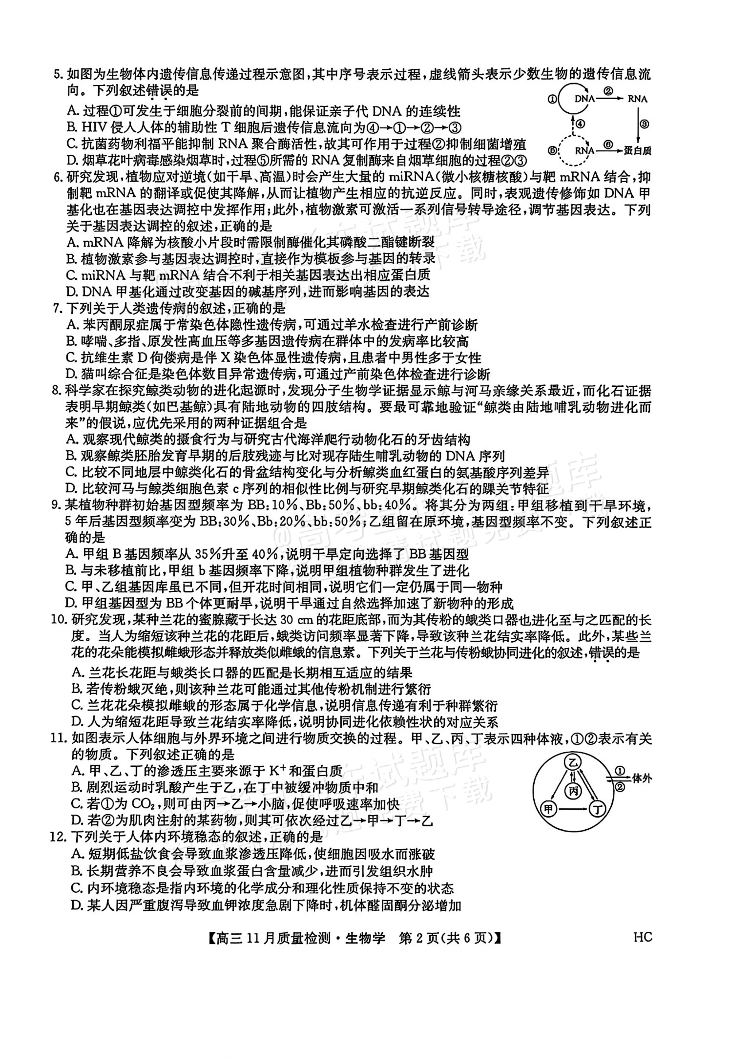 2026九师联盟高三11月联考生物试题及参考答案 第2页
