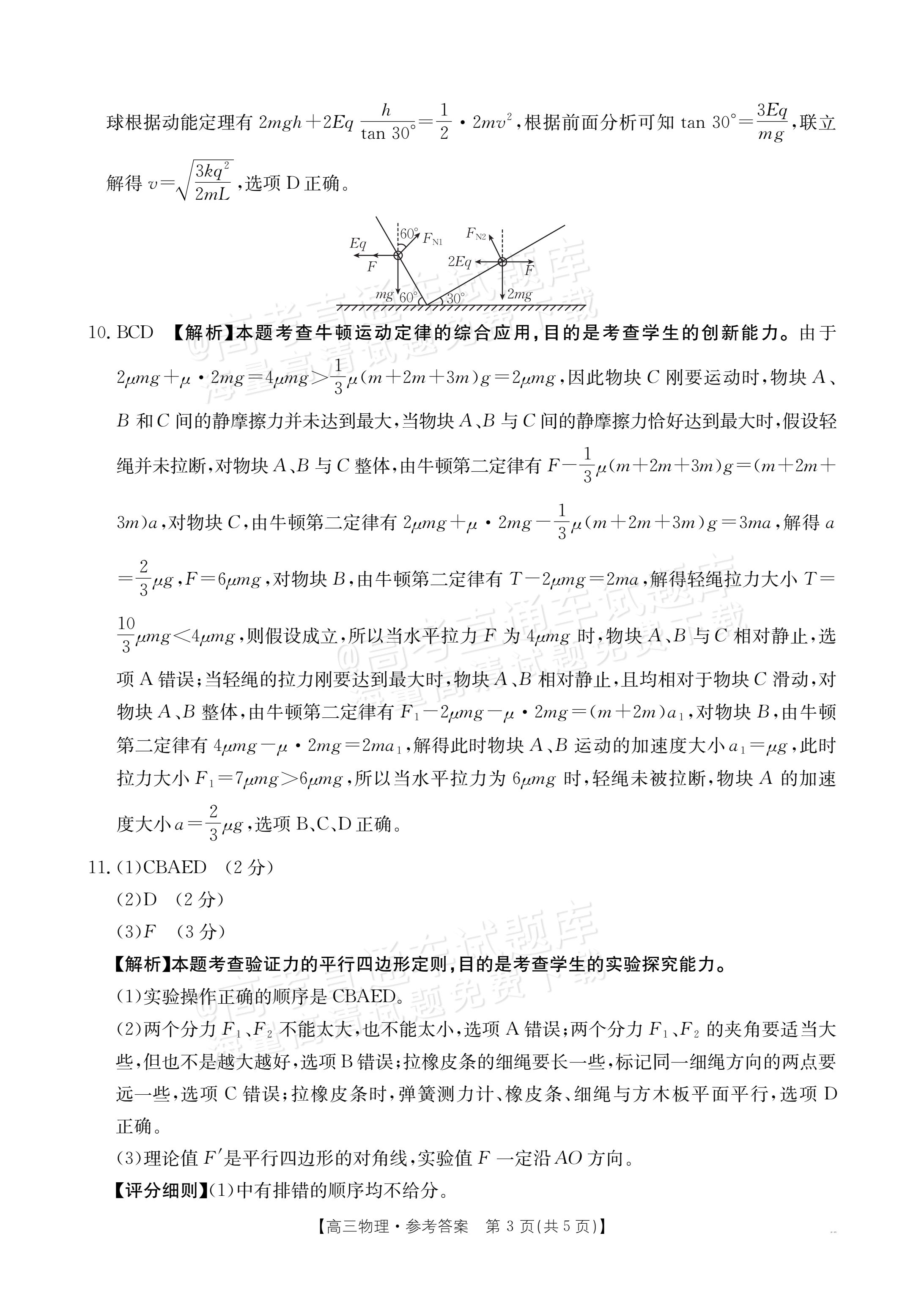 2026湖南高三11月联考物理试题及参考答案 答案 第3页