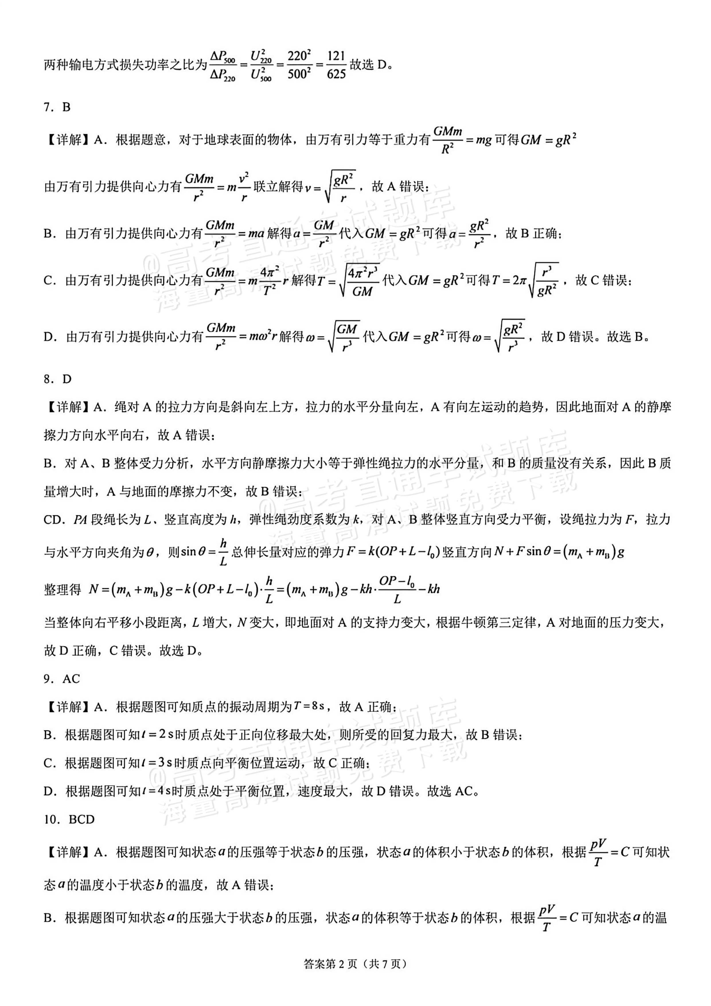 2026海南高考（新高考Ⅱ卷）物理试题及参考答案 答案 第2页