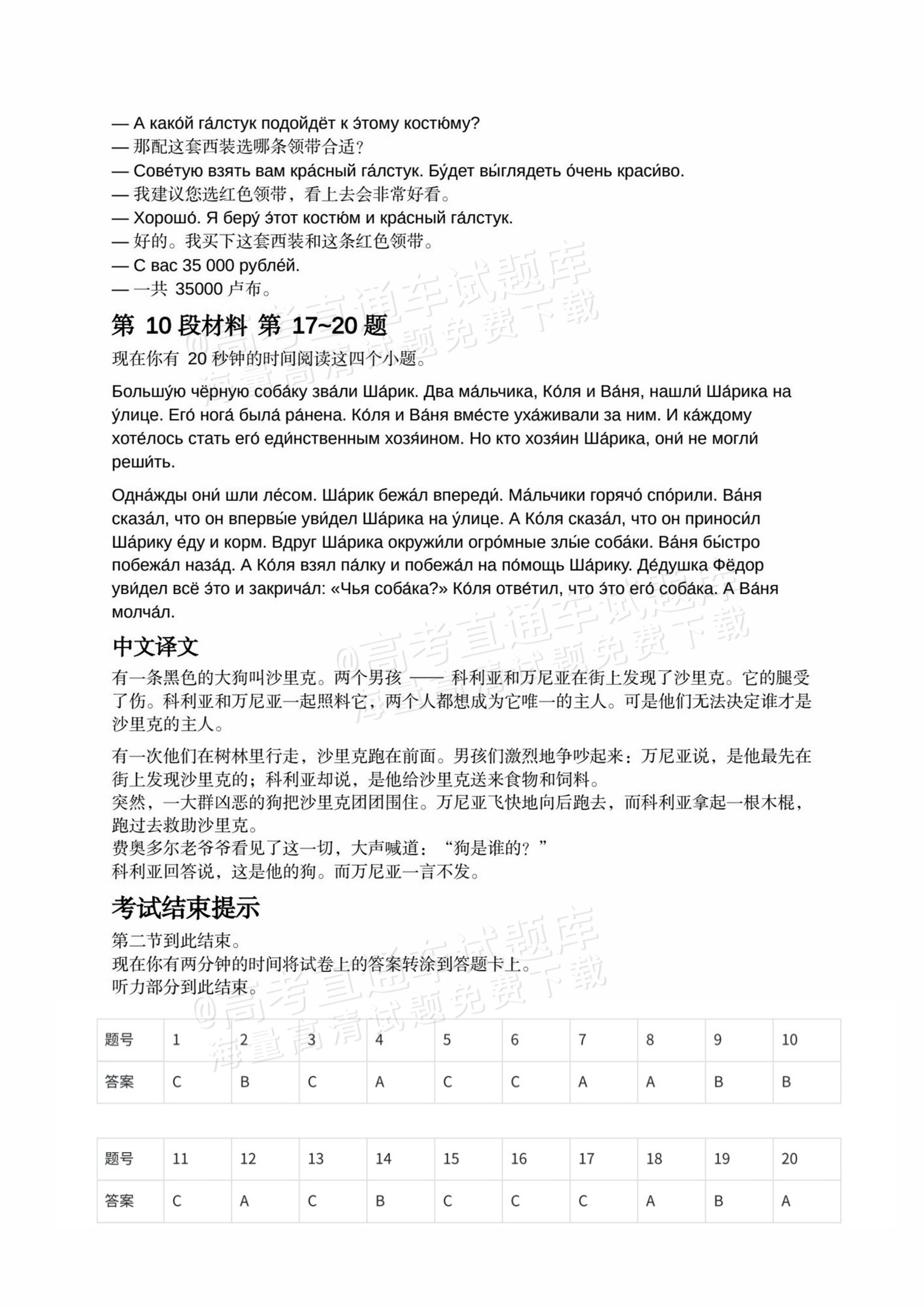 2026辽宁高考（新高考Ⅱ卷）俄语试题及参考答案 答案 第14页