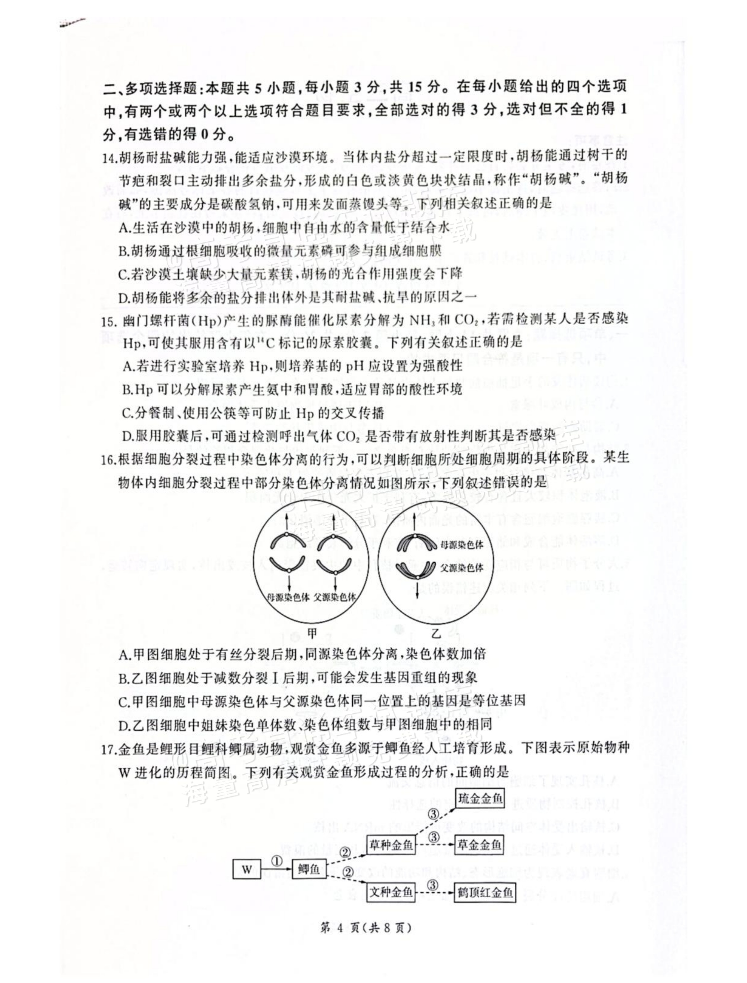 2027河北承德市部分校高三上10月阶段检测生物试题及参考答案 第4页