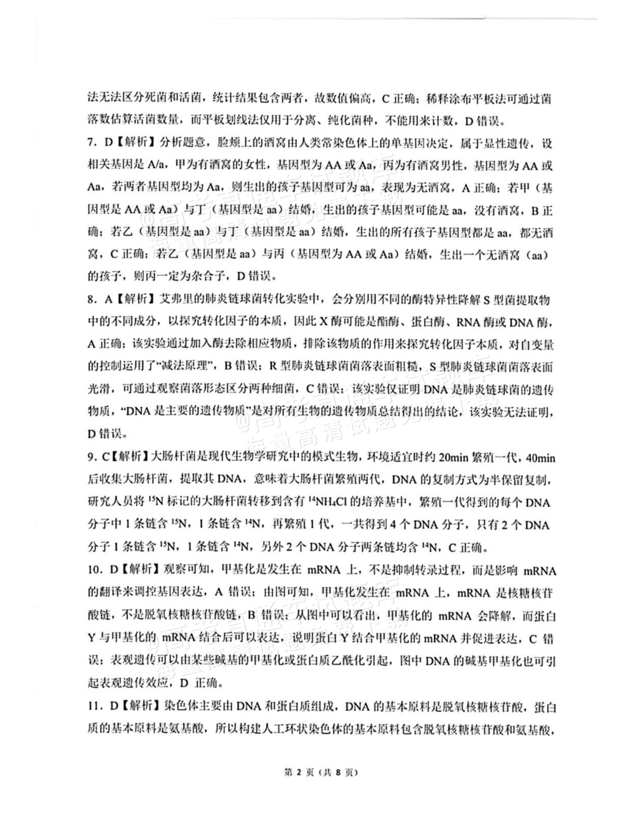 2027河北承德市部分校高三上10月阶段检测生物试题及参考答案 答案 第2页