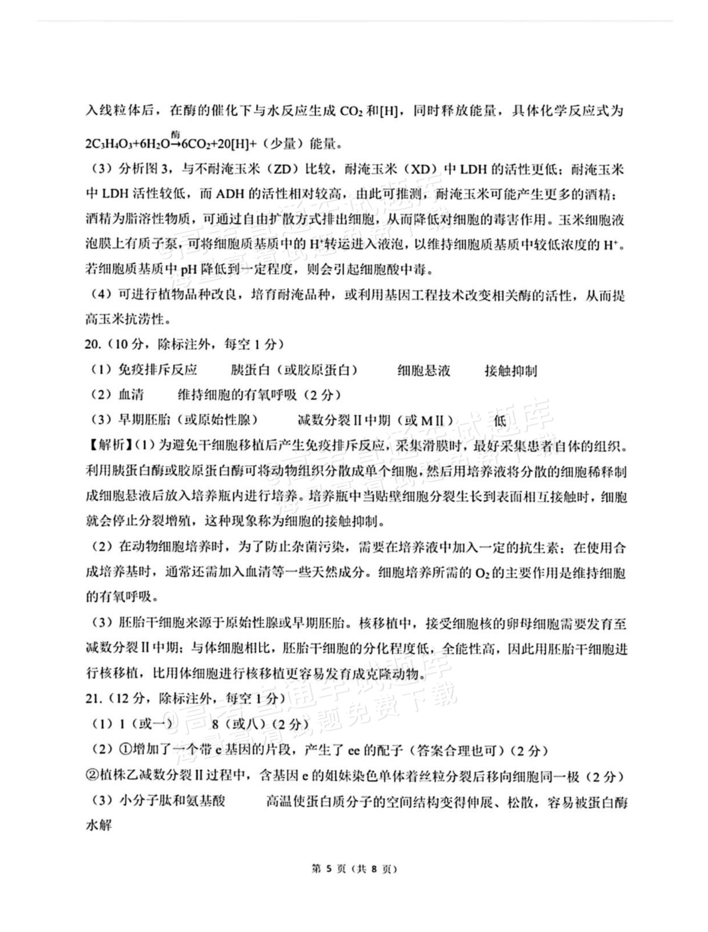 2027河北承德市部分校高三上10月阶段检测生物试题及参考答案 答案 第5页