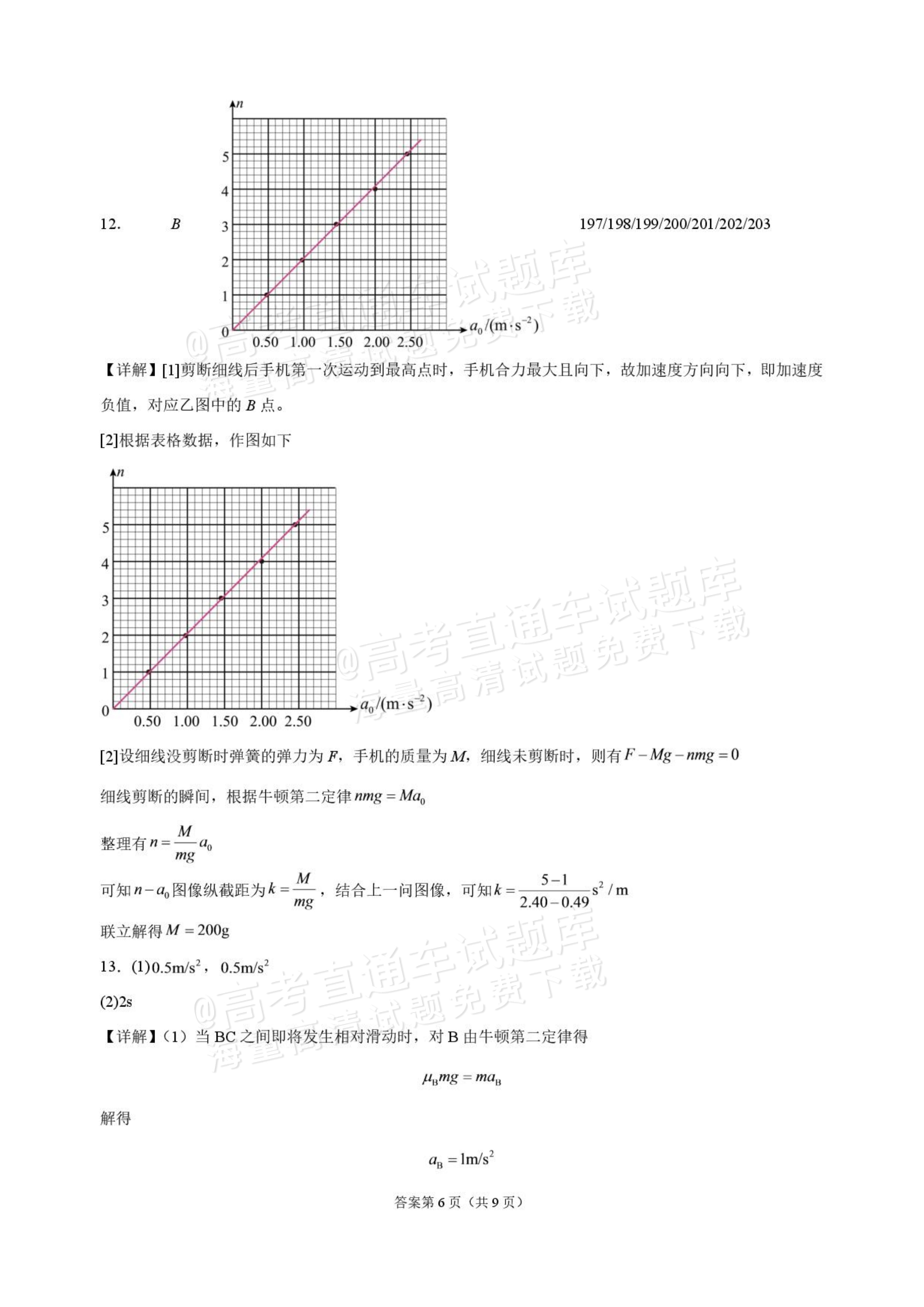 2027吉林长春市东北师范大学附属中学高三第一次摸底考试物理试题及参考答案 答案 第6页
