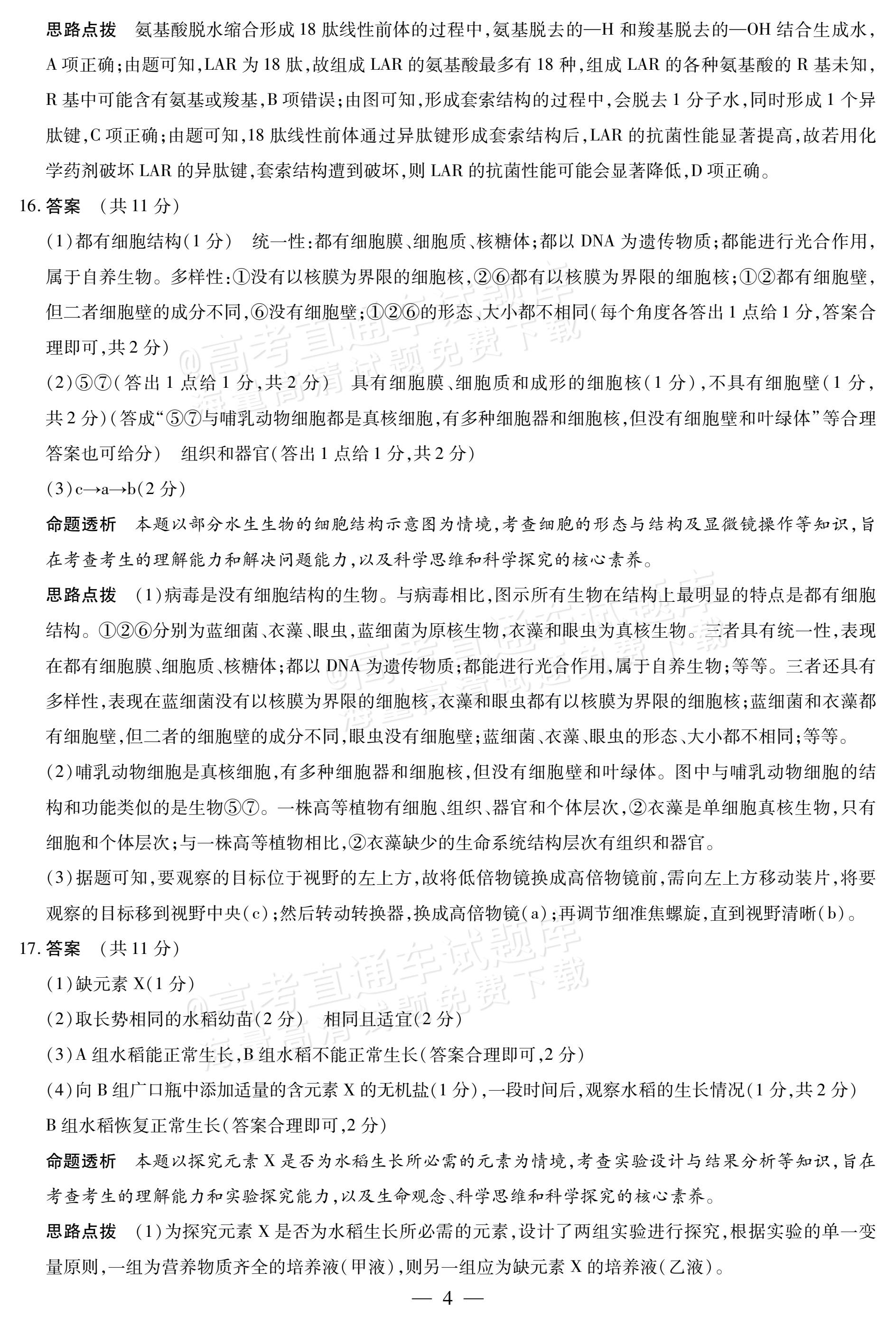 2027安徽省县中联盟高一10月联考生物试题及参考答案 答案 第10页