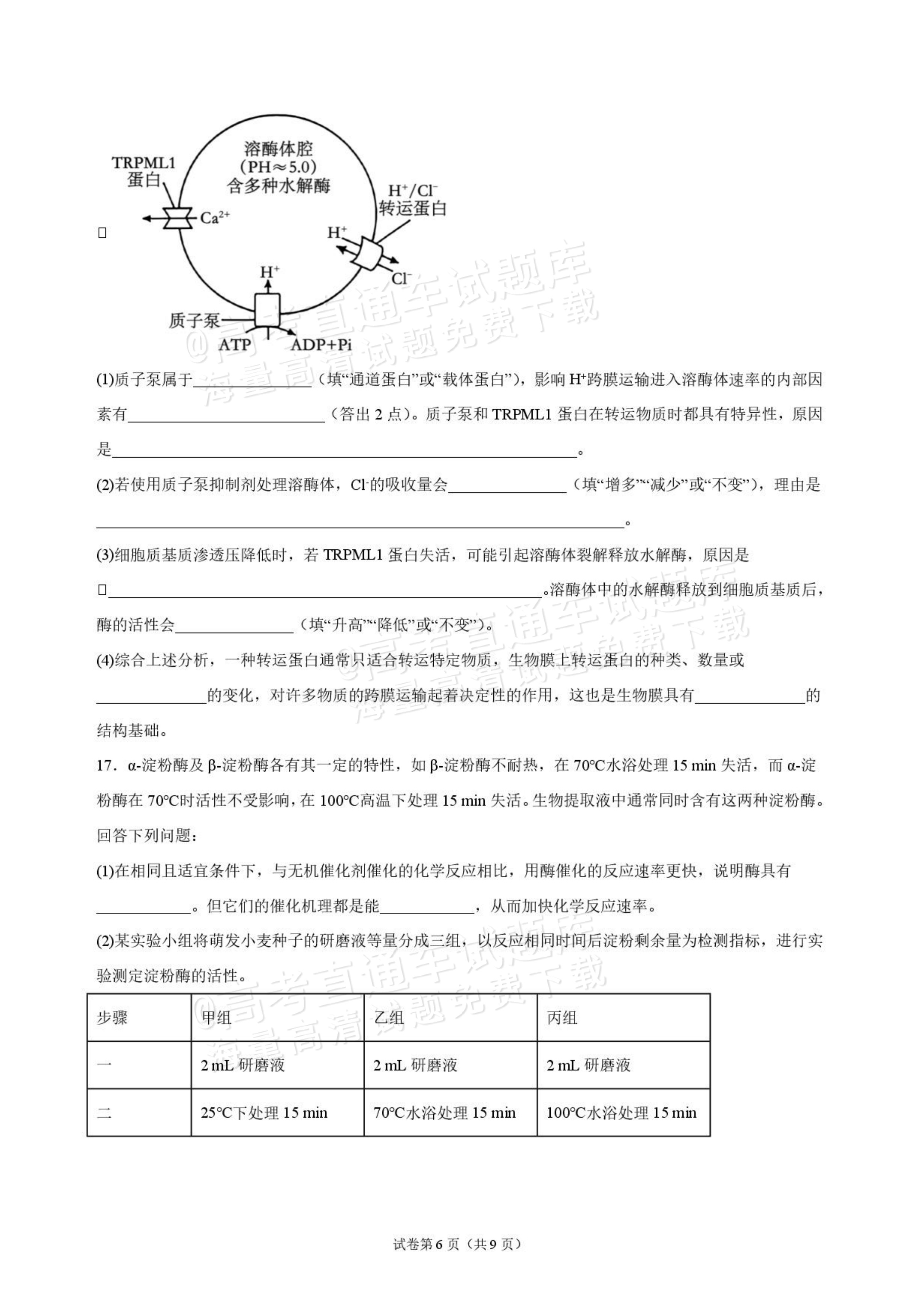 2027海南琼海嘉积中学高三随堂练习（二）生物试题及答案 第6页