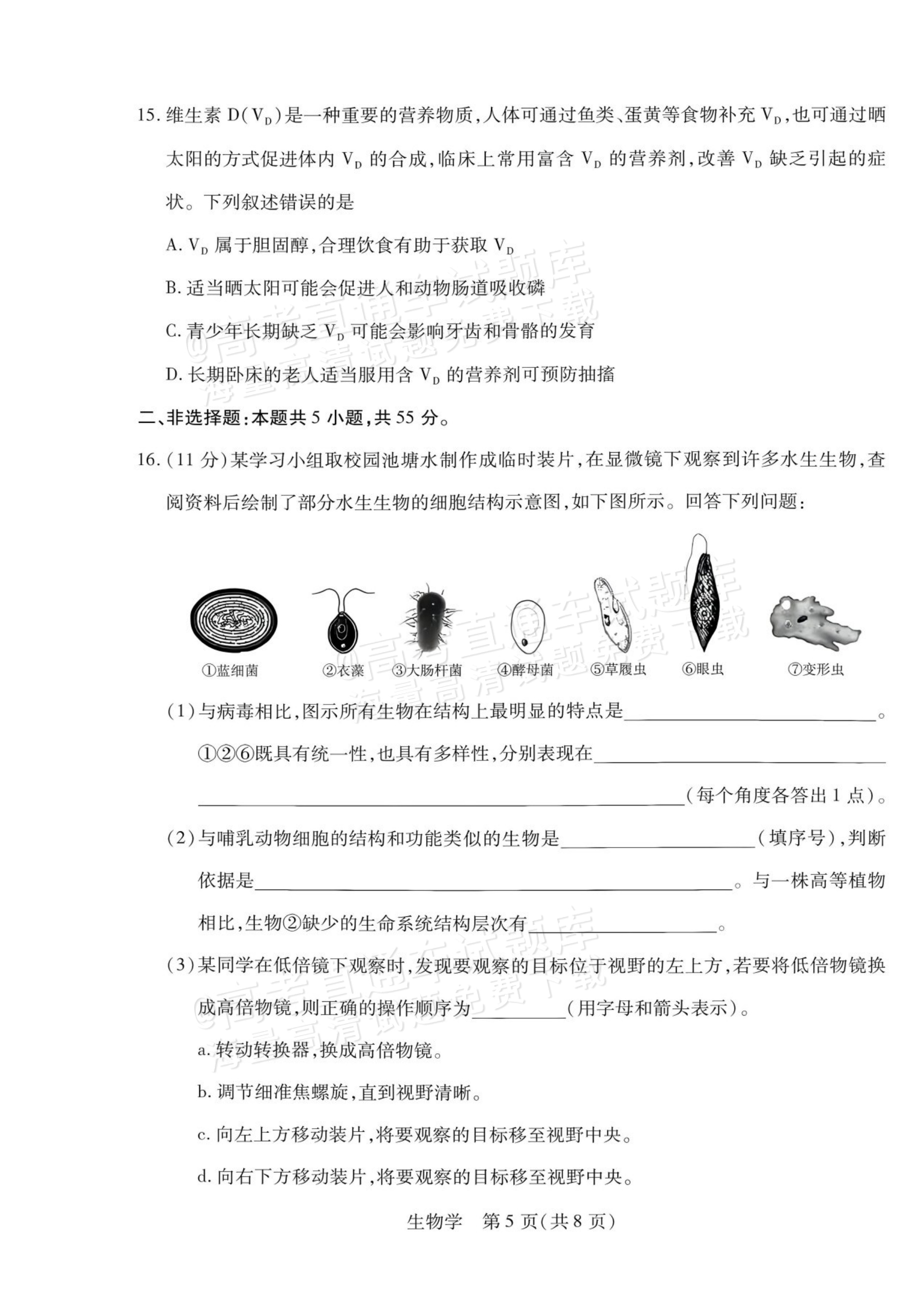 2027安徽省县中联盟高一10月联考生物试题及参考答案 第5页