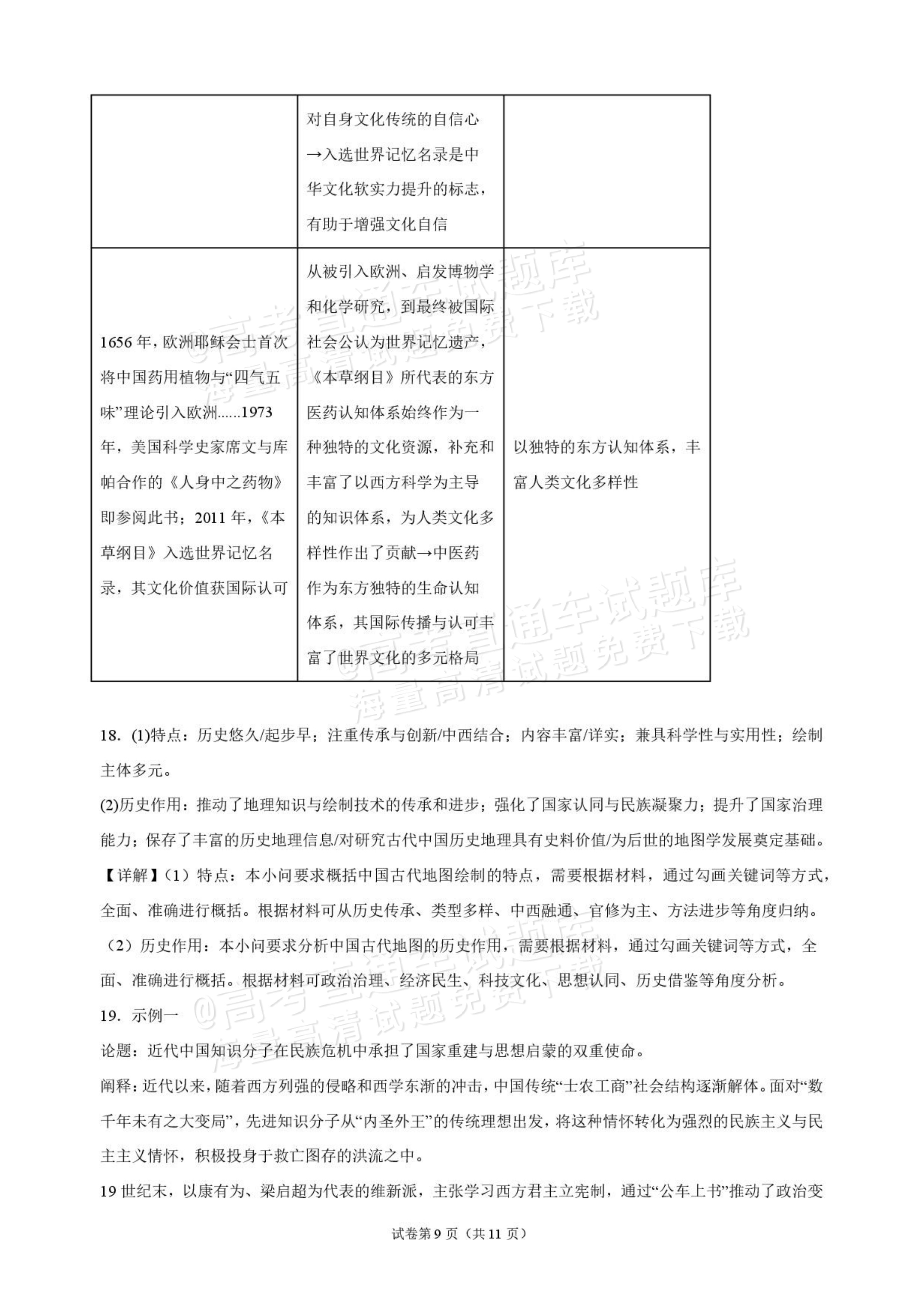 2027海南琼海嘉积中学高三随堂练习（二）历史试题及参考答案 答案 第9页