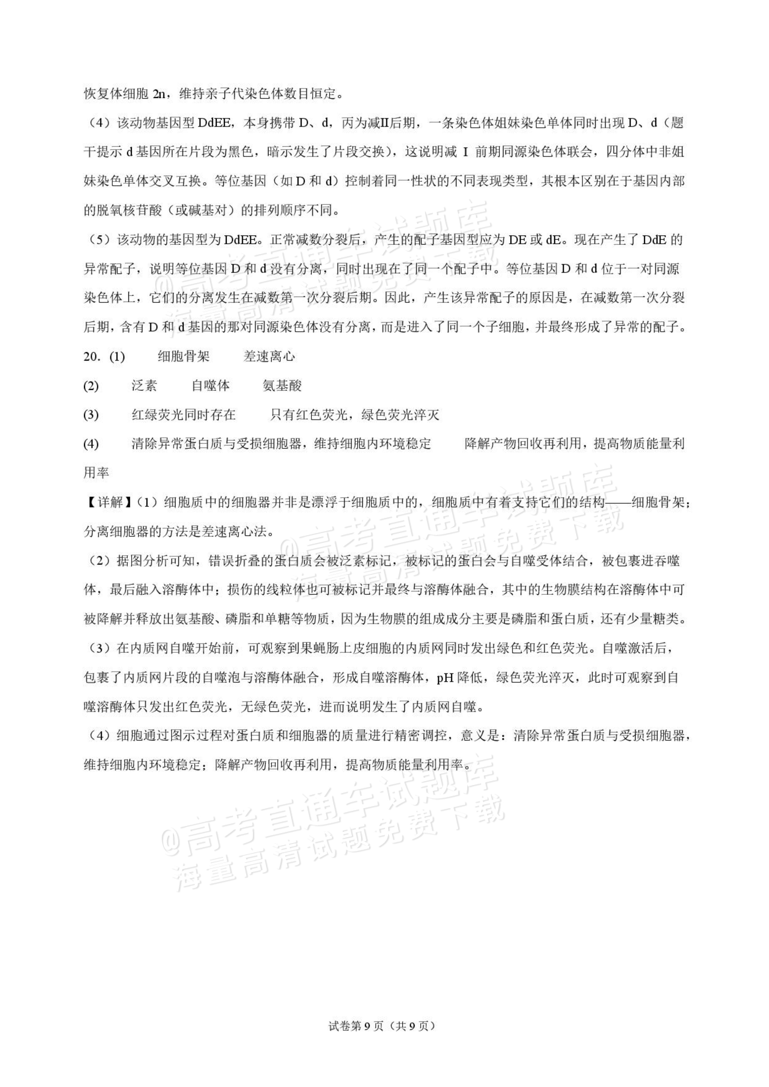 2027海南琼海嘉积中学高三随堂练习（二）生物试题及答案 答案 第9页