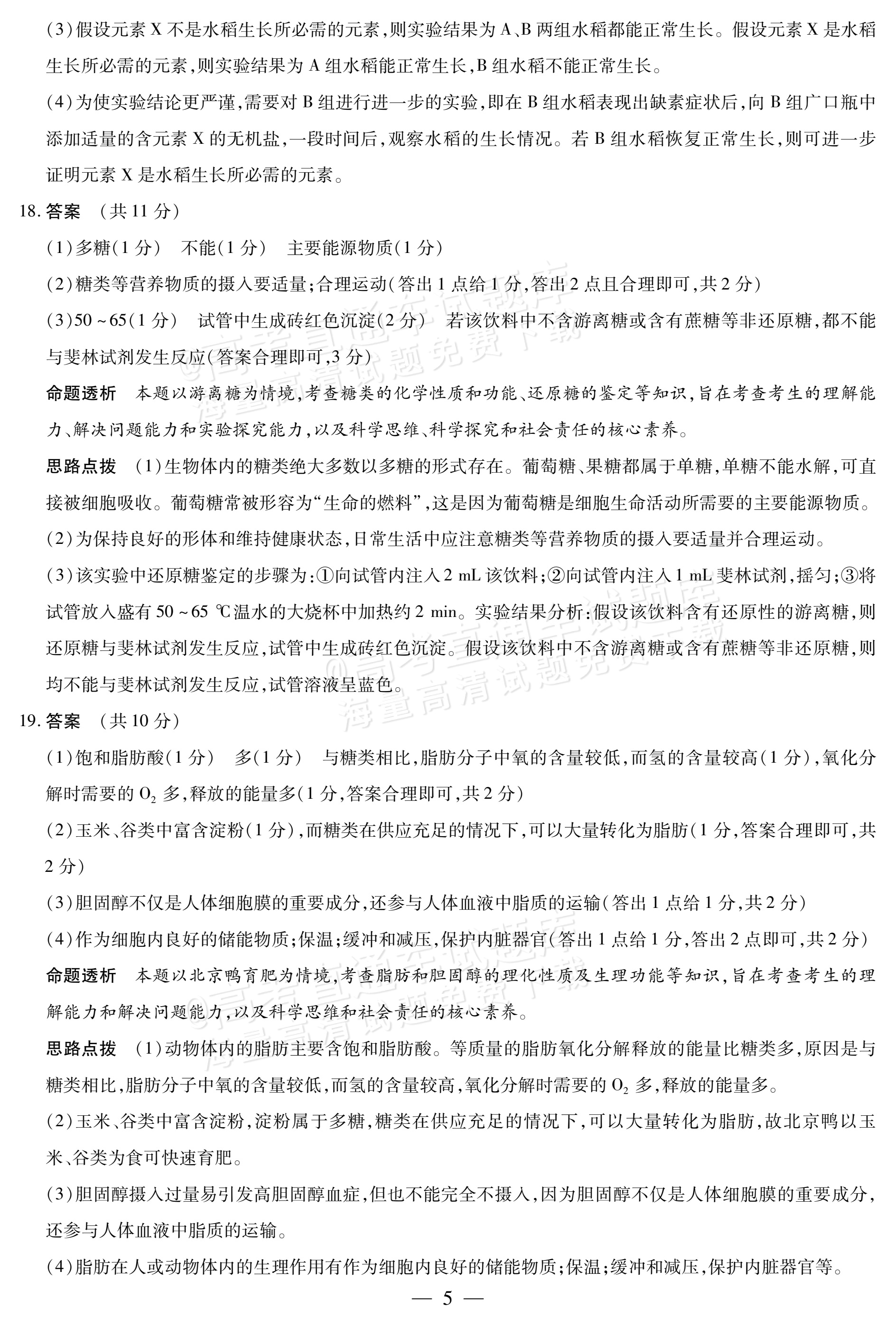 2027安徽省县中联盟高一10月联考生物试题及参考答案 答案 第5页