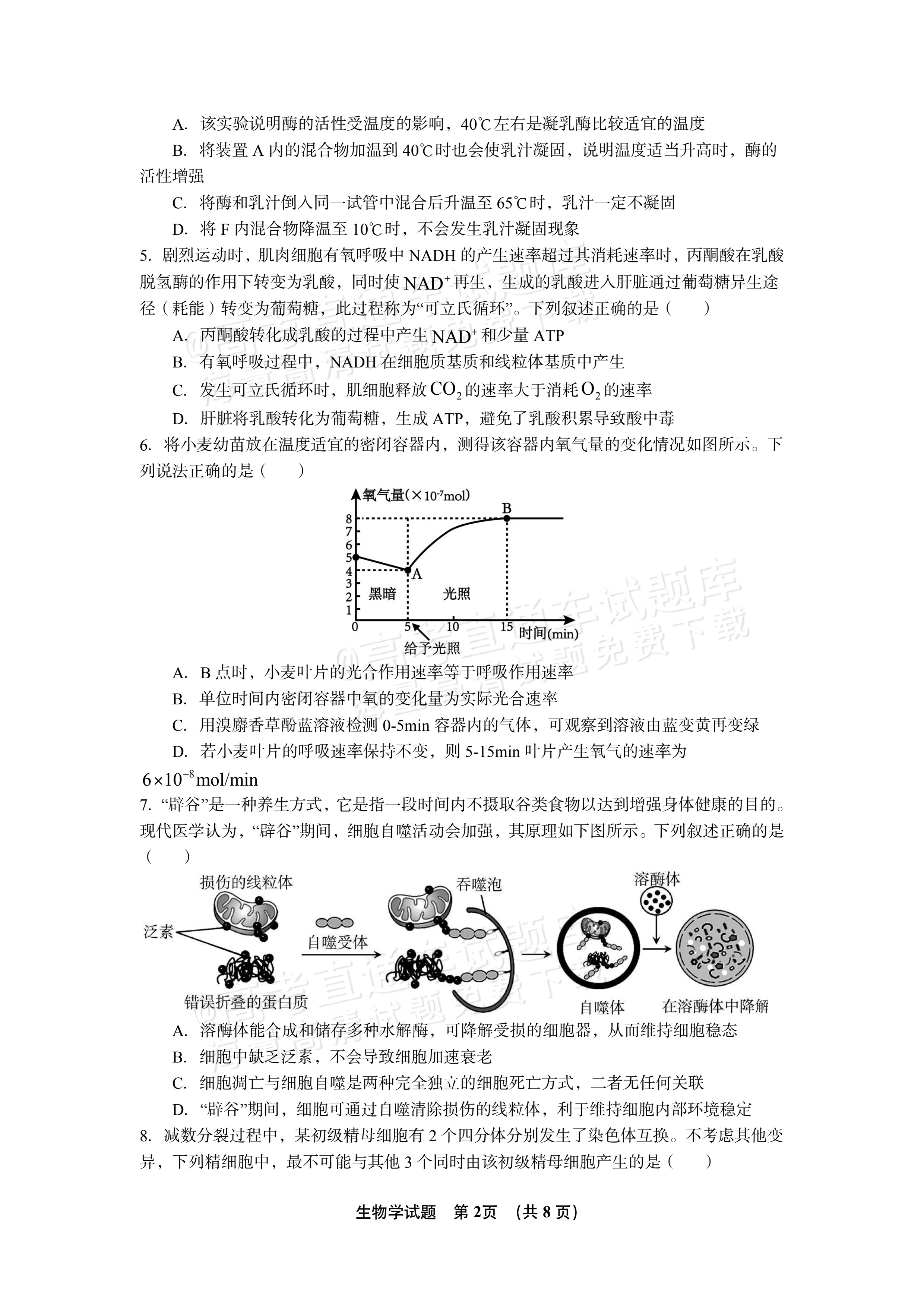 2027江西南昌第二中学高三10月月考（一） 生物试题及参考答案 第2页