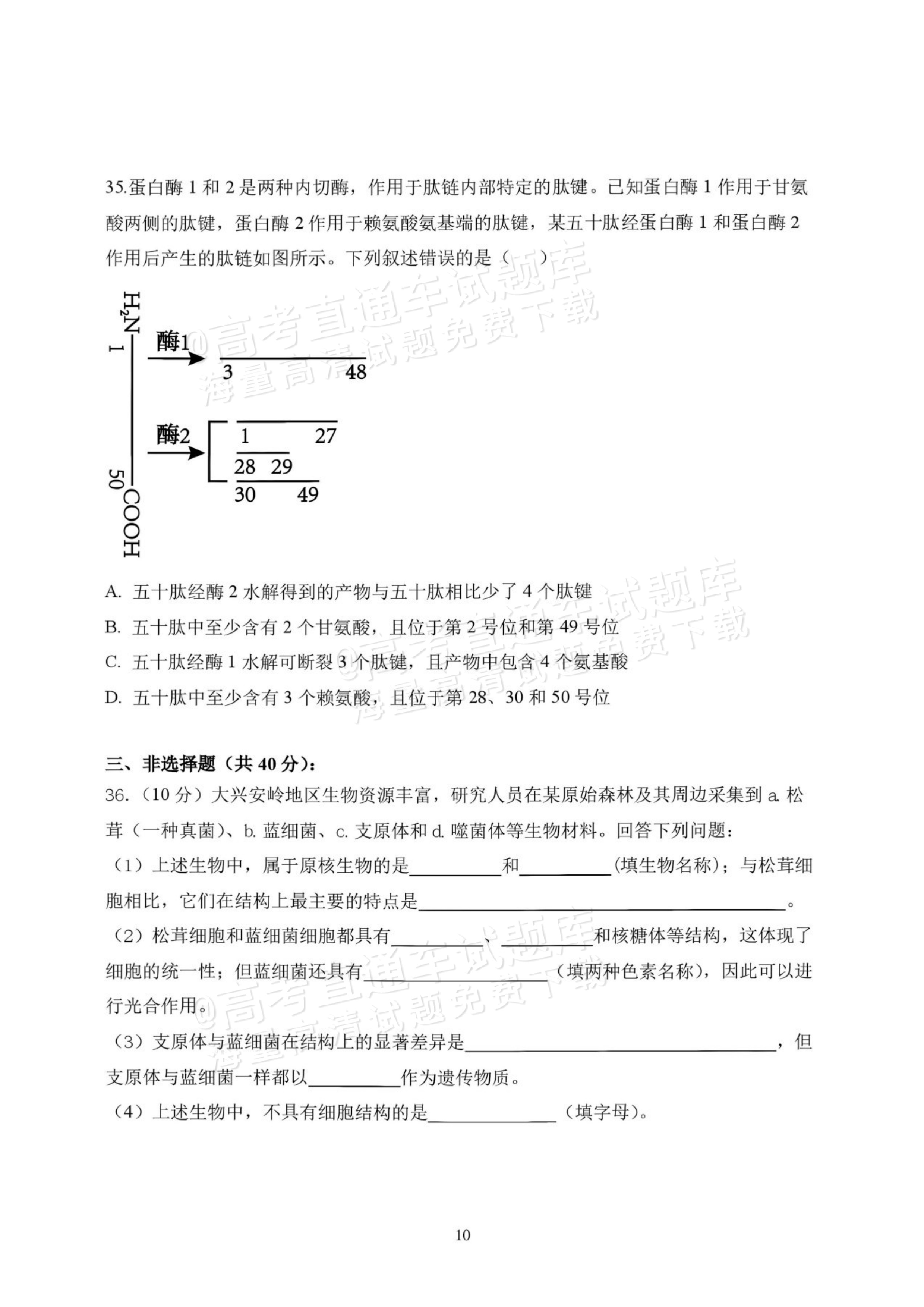 2027黑龙江省哈尔滨市第三中学高一上10月月考生物试题及参考答案 第10页