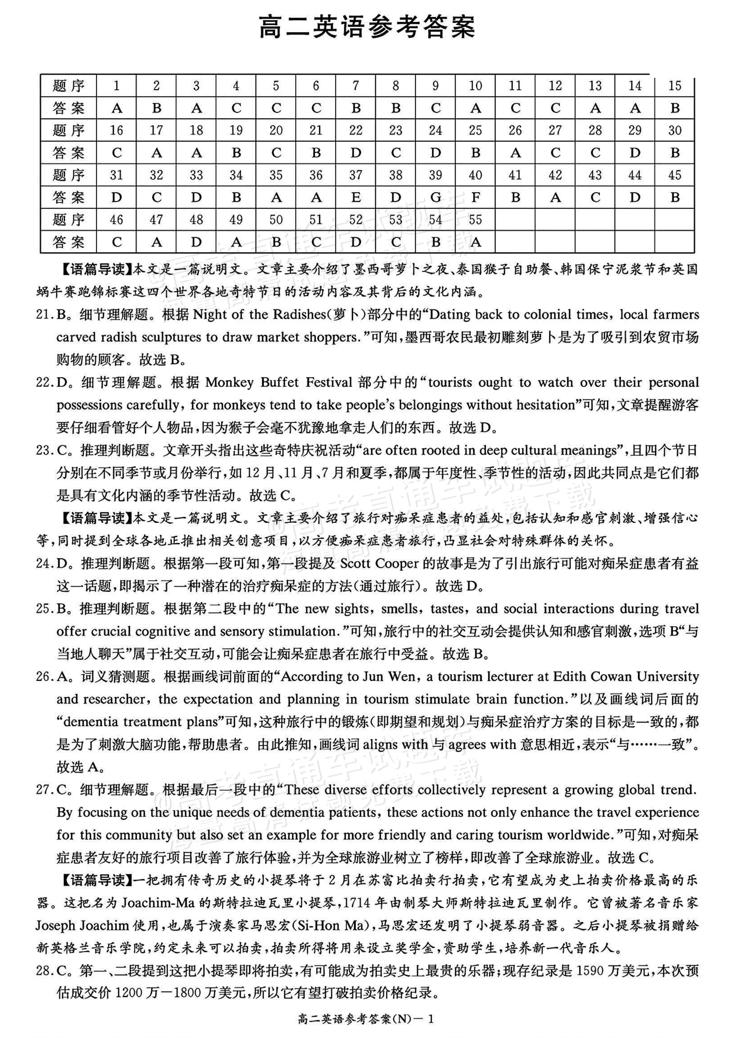 2027湖南省长沙市长郡联考高二上10月练习（N）英语试题及参考答案 答案 第1页