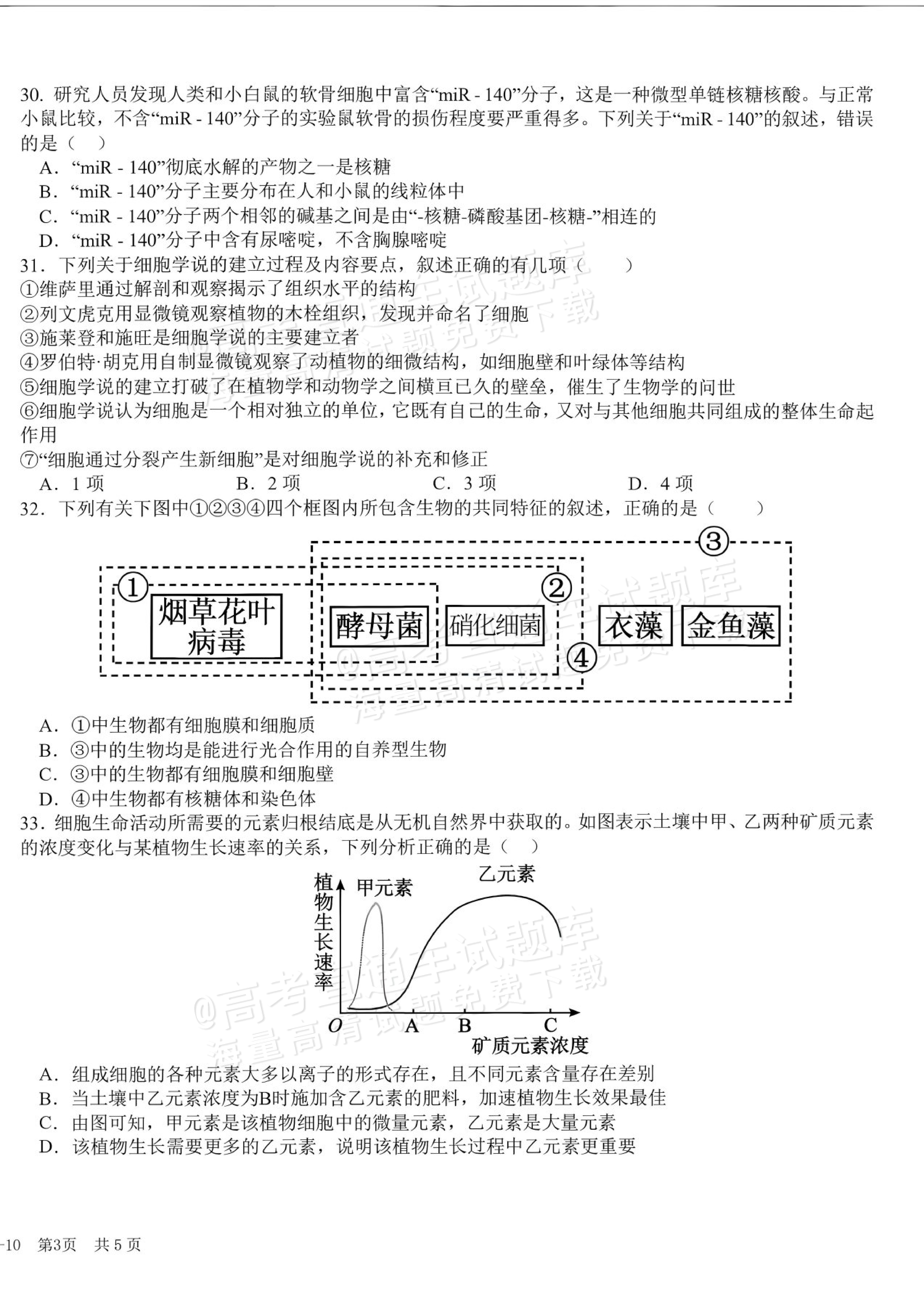 2027四川成都树德中学高一10月月考生物试题及参考答案 第6页