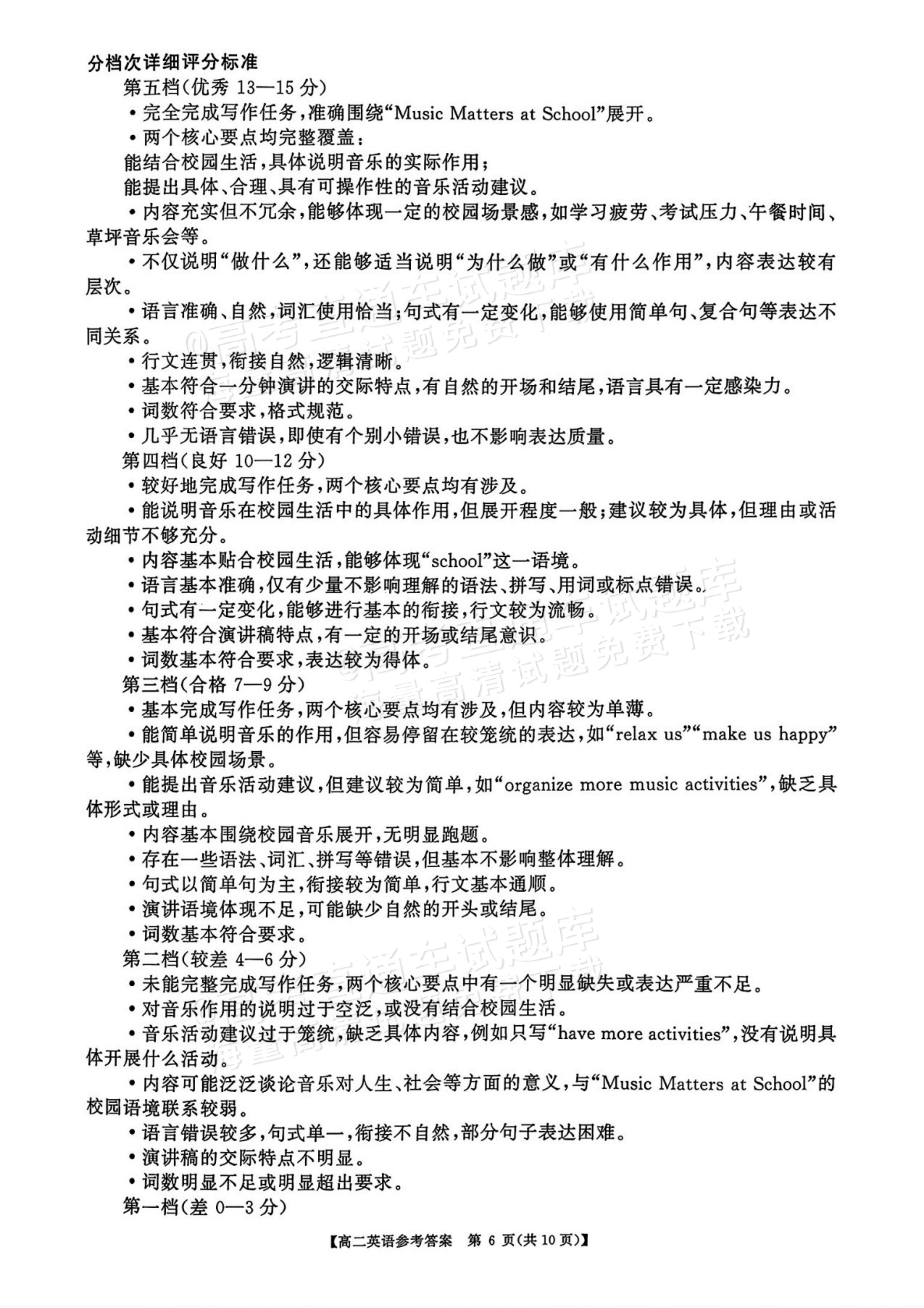 2027湖南五市十校联考高二上10月阶段检测 英语试题及参考答案 答案 第6页