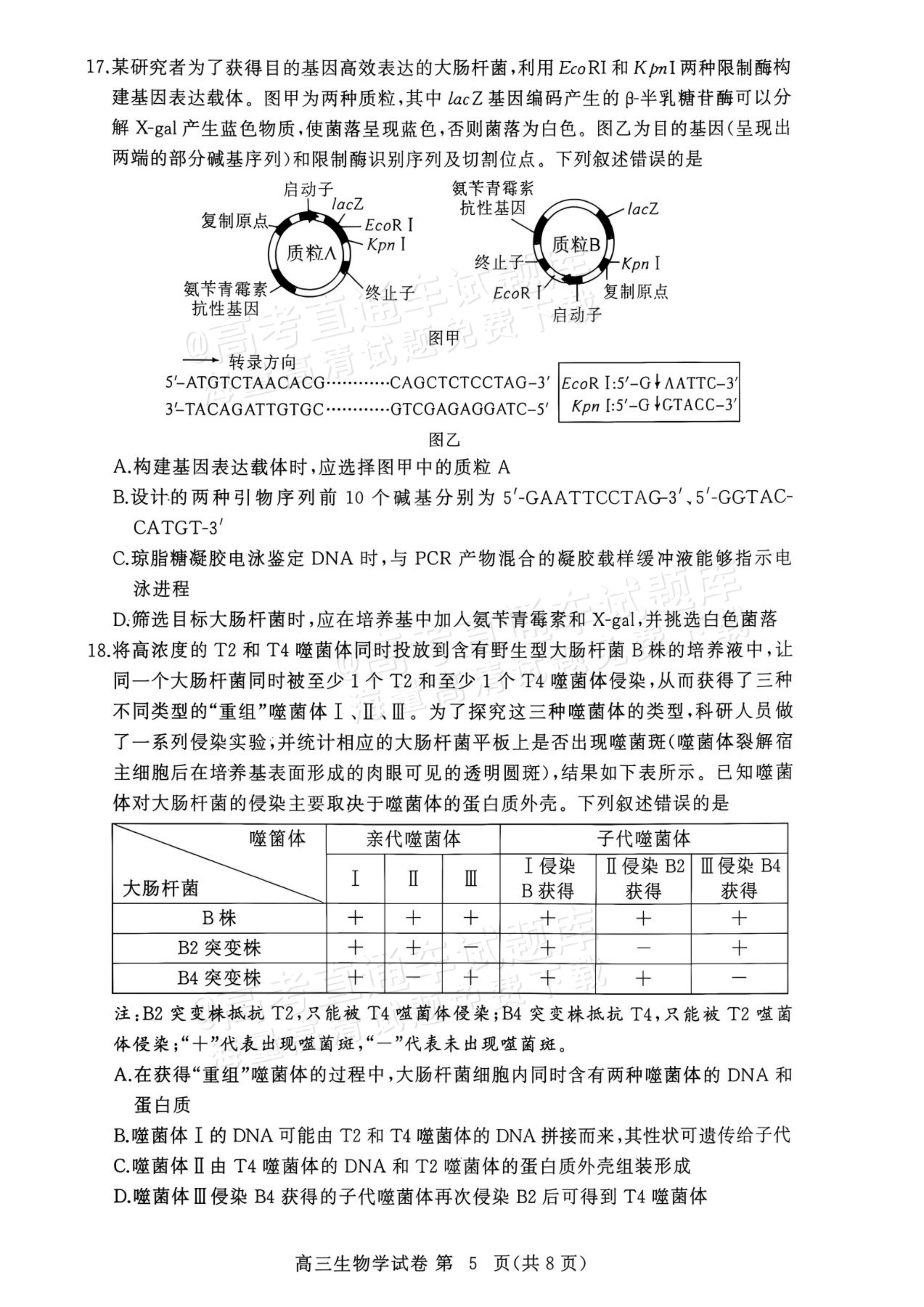 2027湖北鄂州高三9月联考生物试题及参考答案 第5页