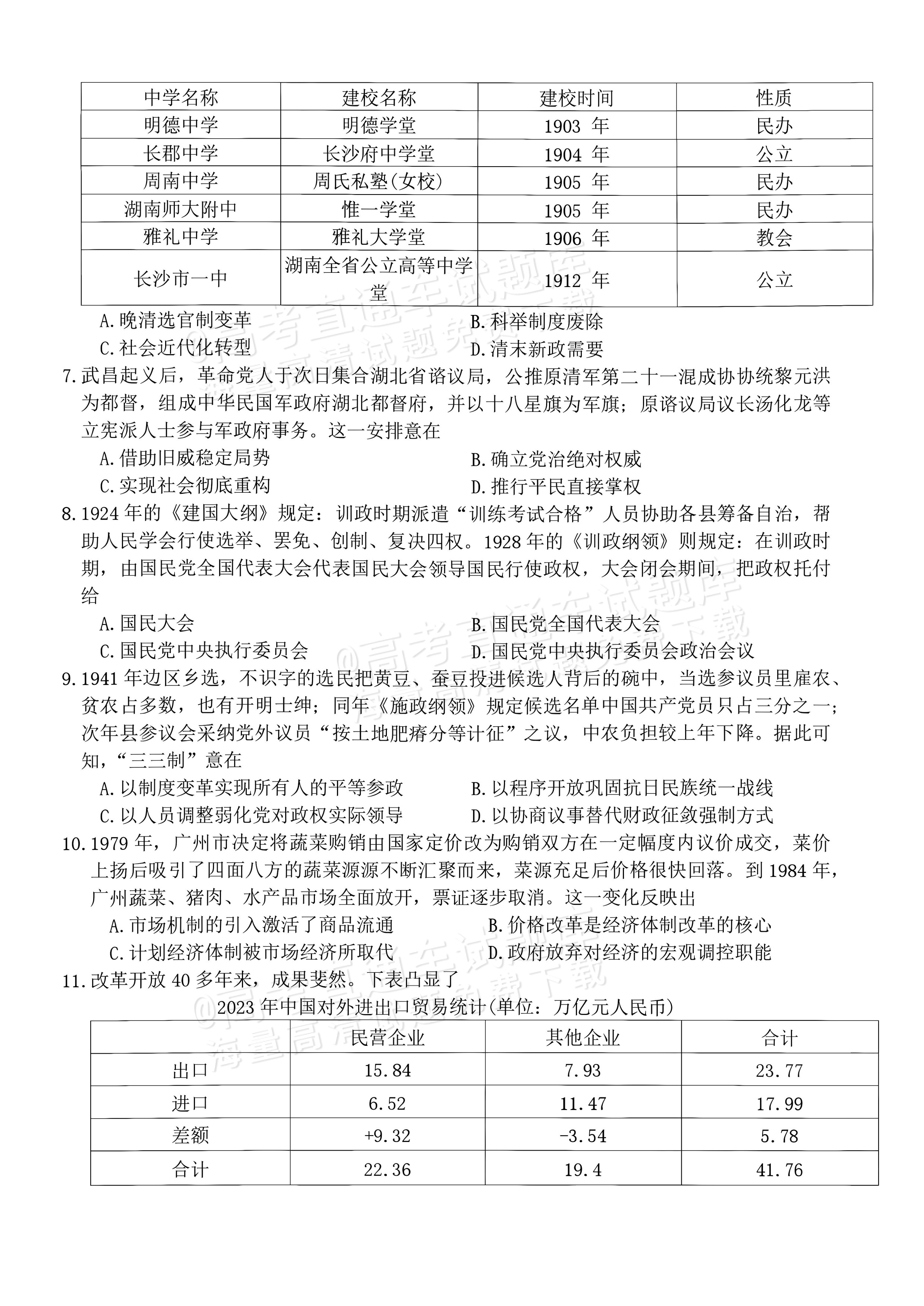 2027湖南五市十校联考高二上10月阶段检测 历史试题及参考答案 第2页
