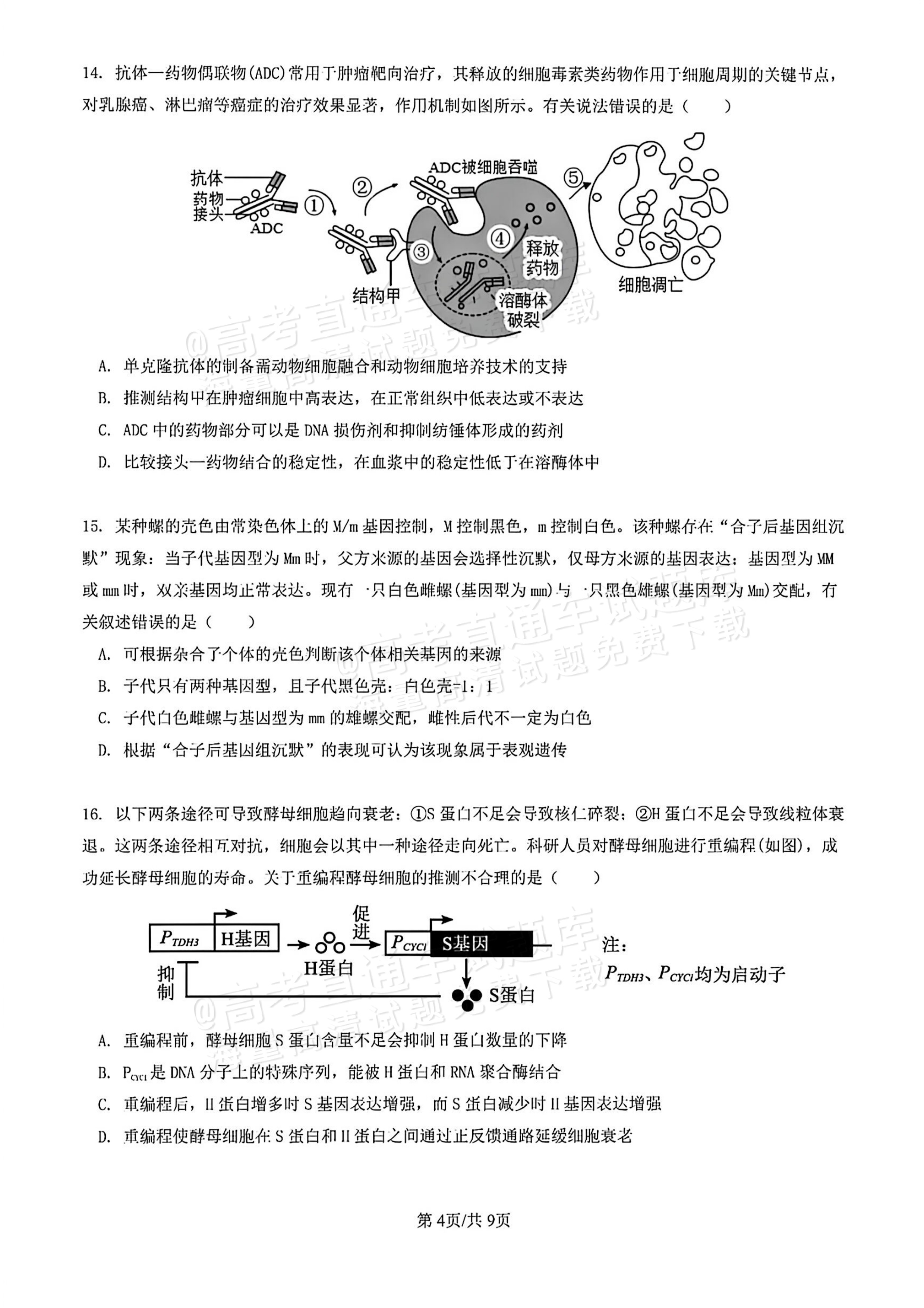2026顺德二模生物试题及参考答案 第4页