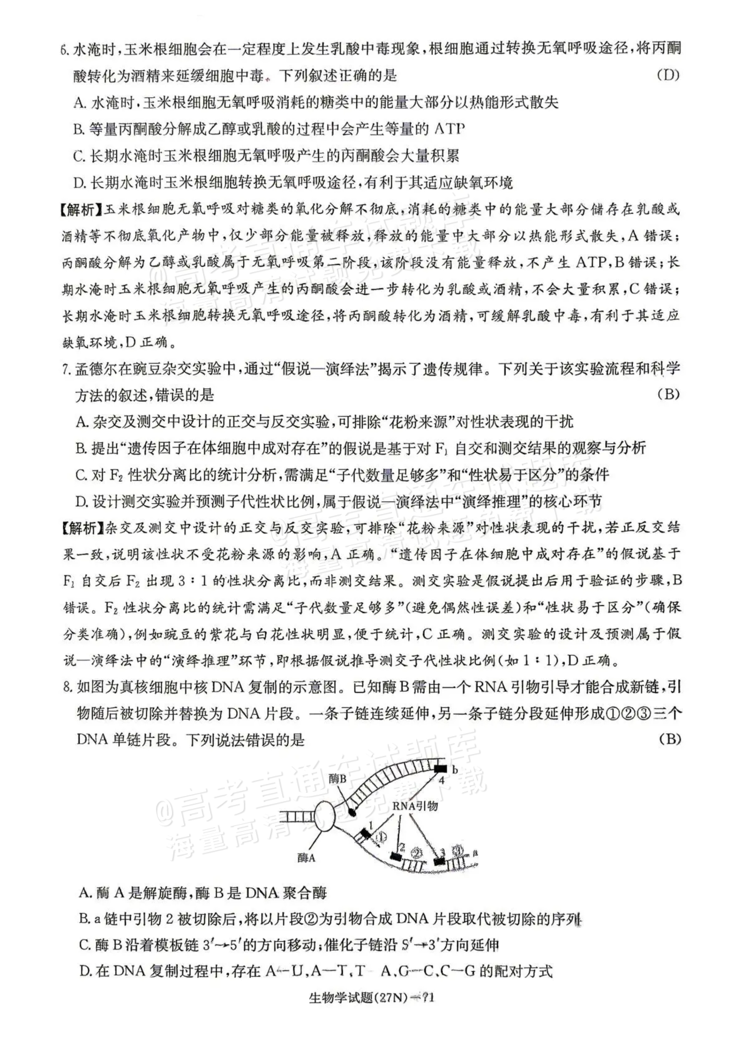 2027湖南省长沙市长郡中学高三10月月考卷(二)(27N)生物试题及参考答案 答案 第3页