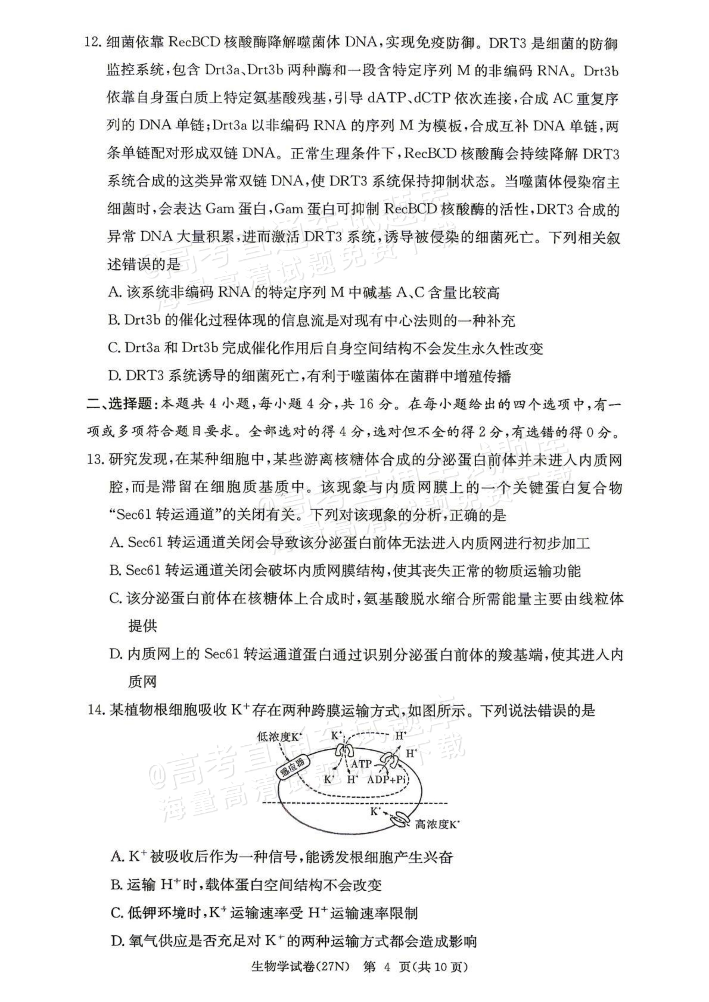 2027湖南省长沙市长郡中学高三10月月考卷(二)(27N)生物试题及参考答案 第4页