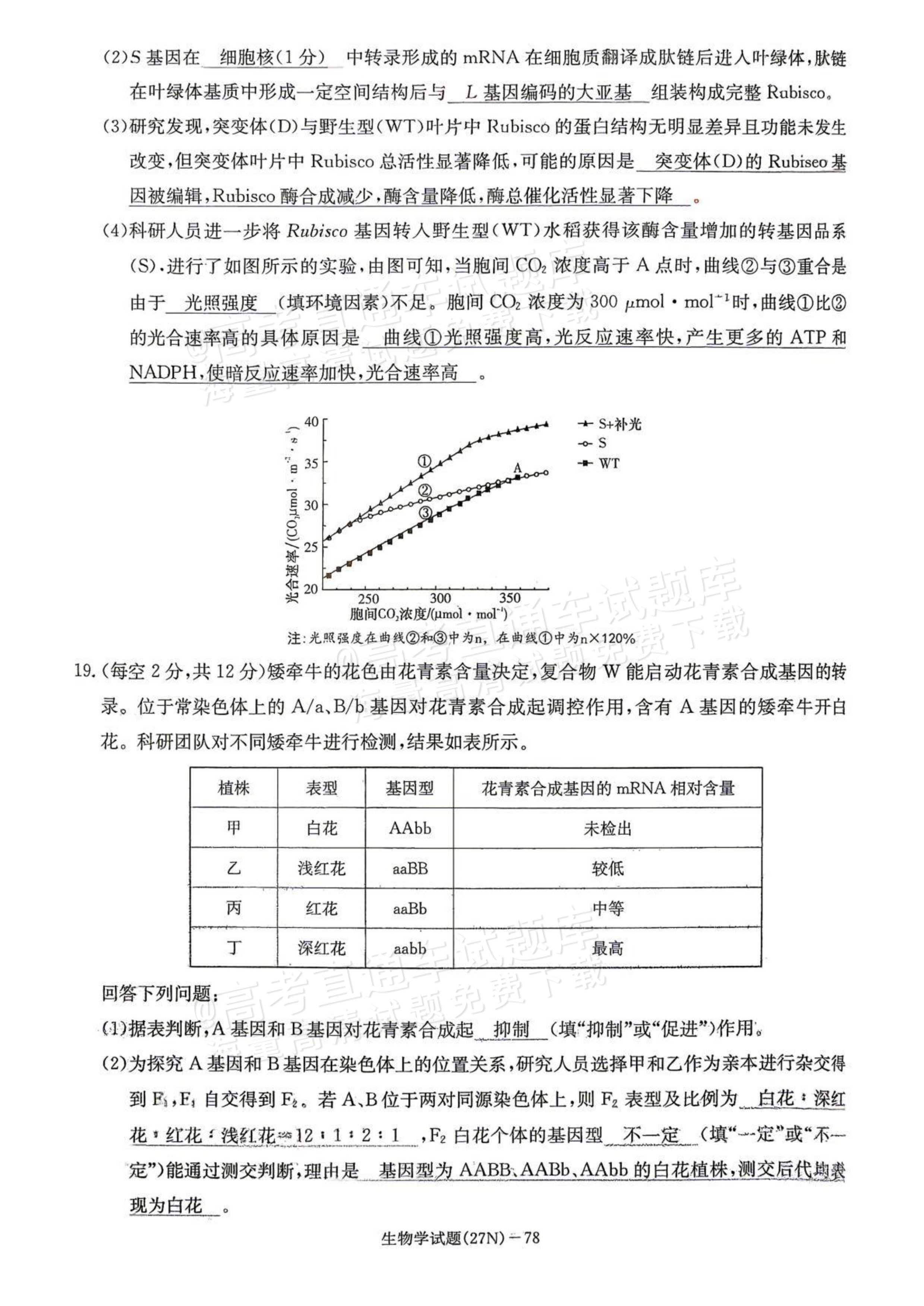 2027湖南省长沙市长郡中学高三10月月考卷(二)(27N)生物试题及参考答案 答案 第10页