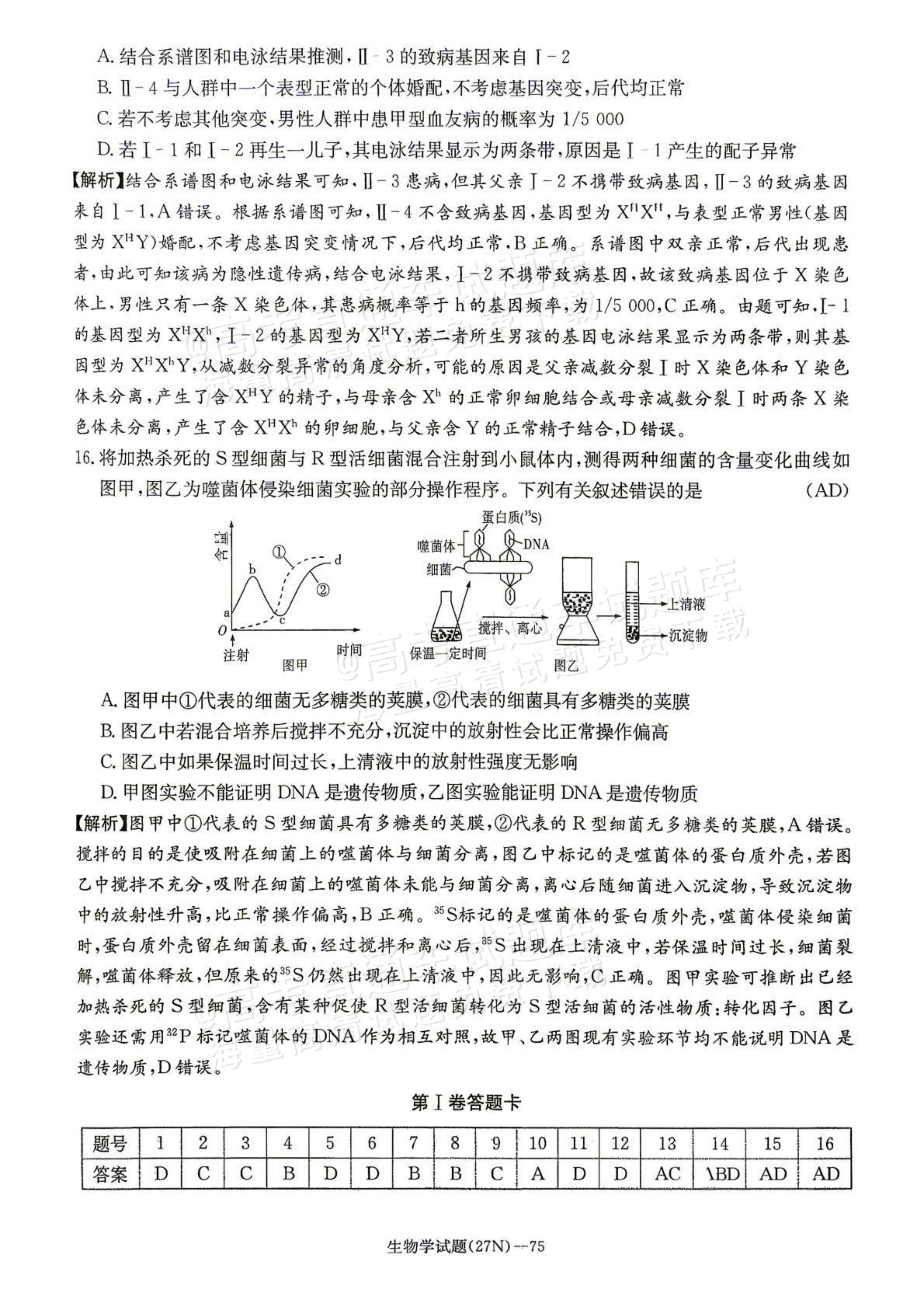 2027湖南省长沙市长郡中学高三10月月考卷(二)(27N)生物试题及参考答案 答案 第7页