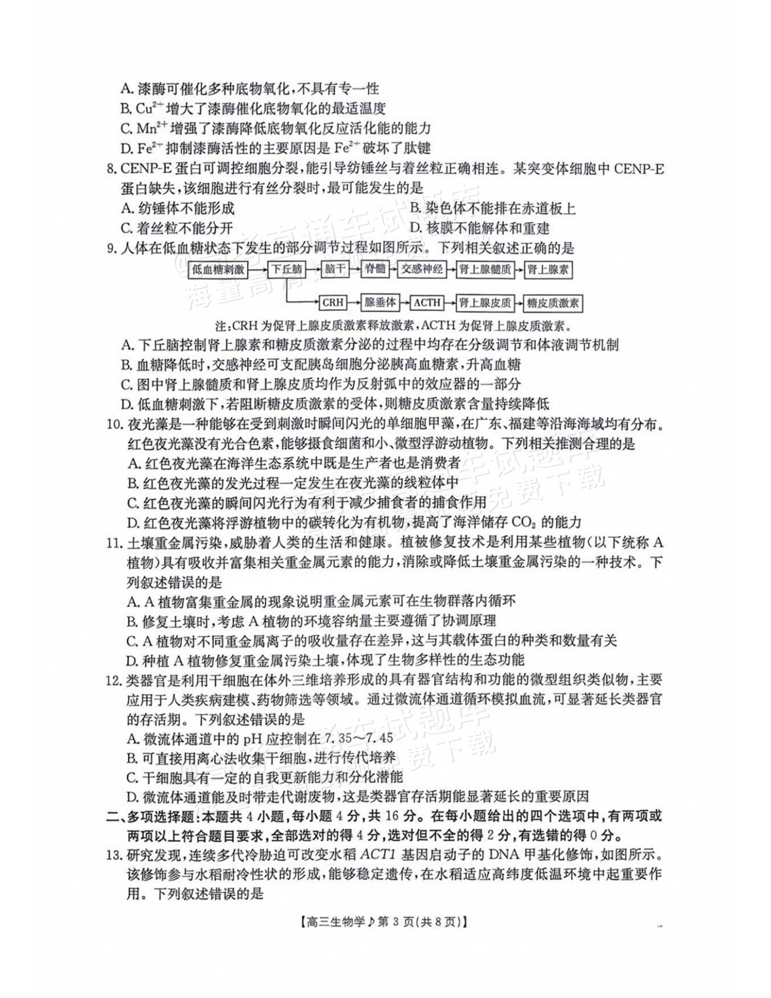 2027江西高三10月素养训练生物试题及参考答案 第3页