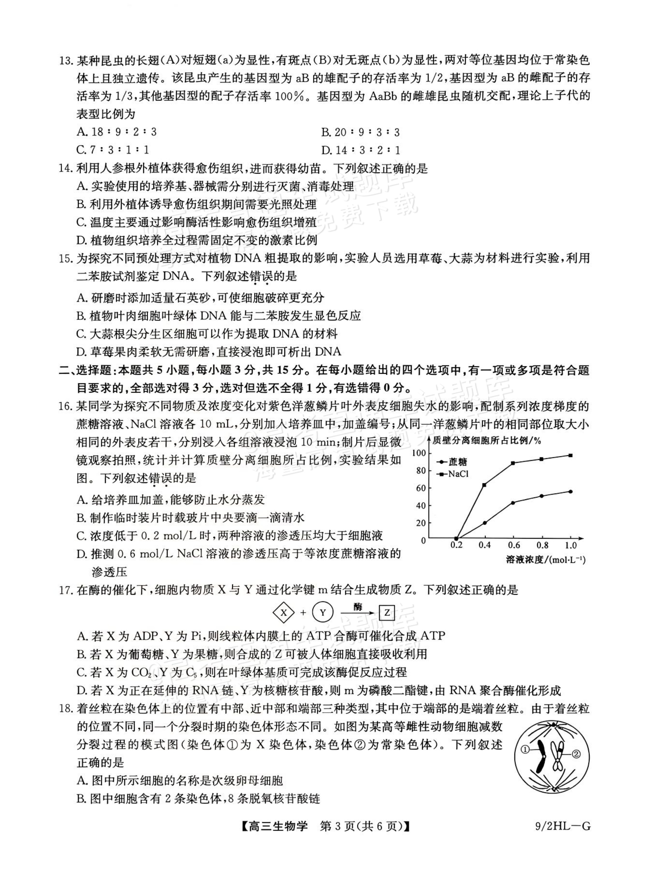 2027九师联盟高三10月联考（9/2X-G）生物试题及参考答案 第3页