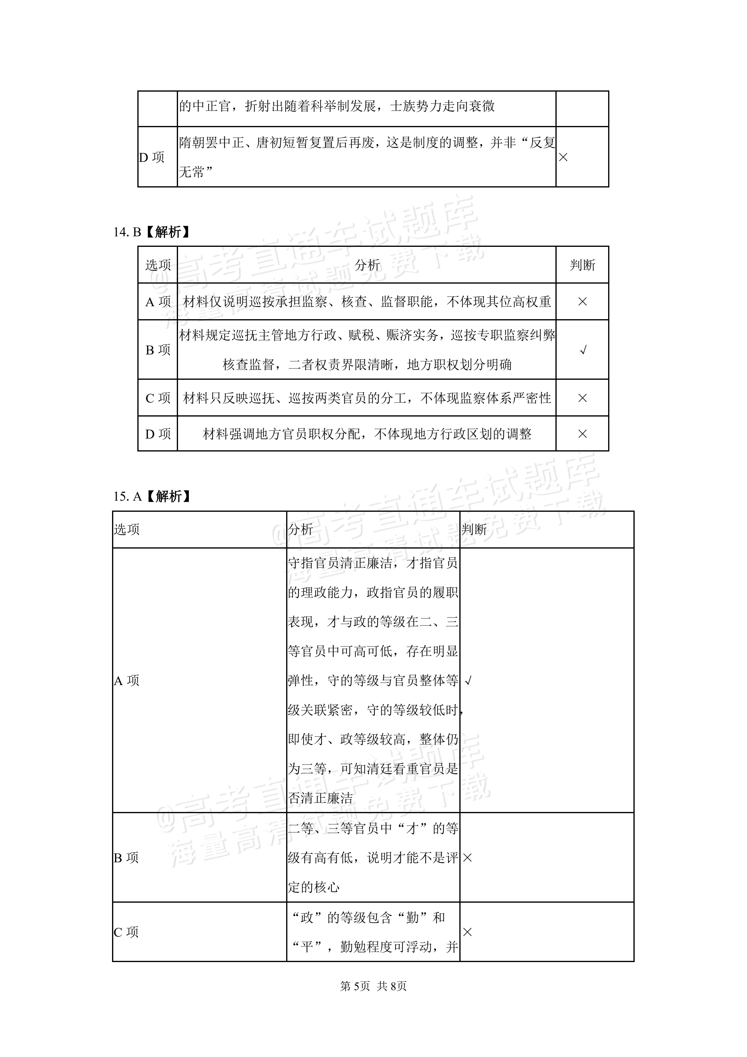 2027湖南省长沙市望城区第二中高二第一次月考历史试题及参考答案 答案 第5页