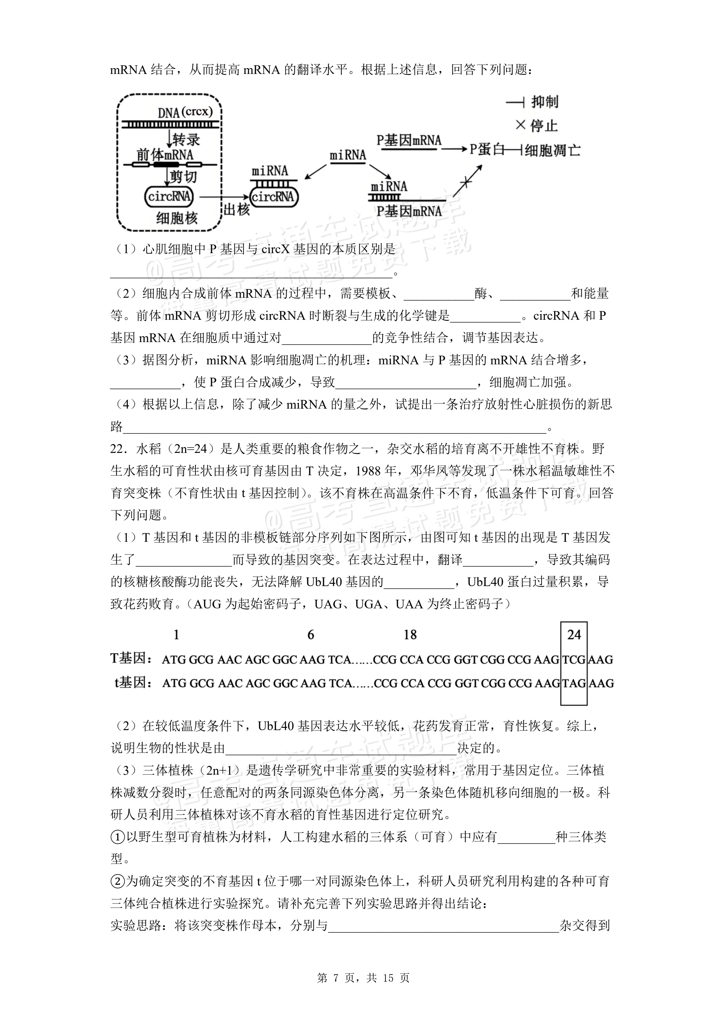 2026湖北咸宁高一下期末考生物试题及参考答案 第7页