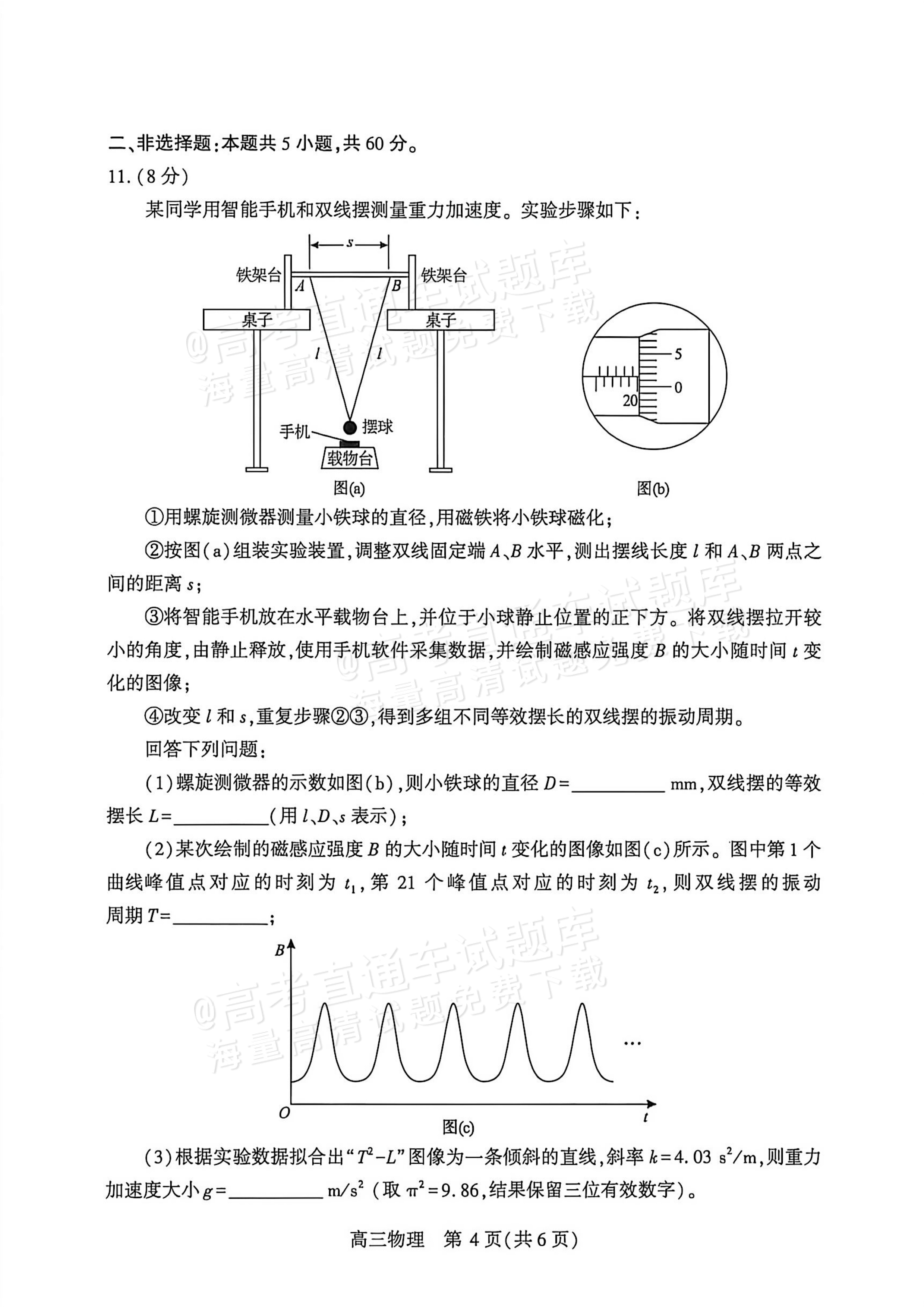 2026湖北武汉高三5月供题模拟考物理试题及参考答案 第4页