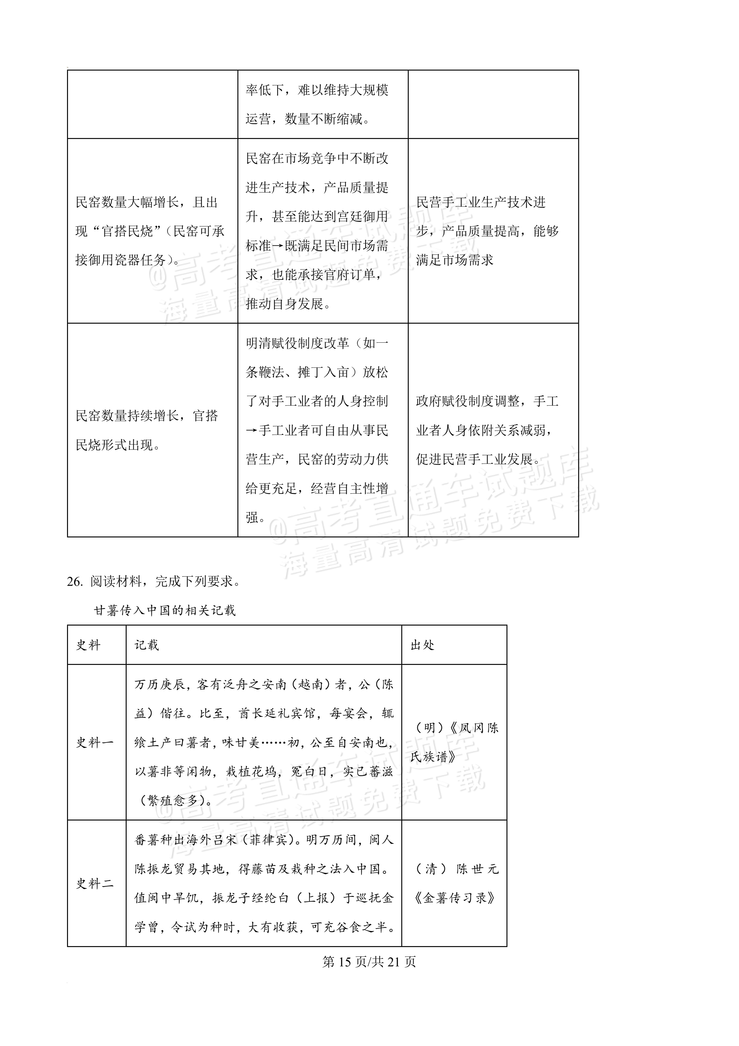 2026泉州高二下期末考历史试题及参考答案 答案 第15页