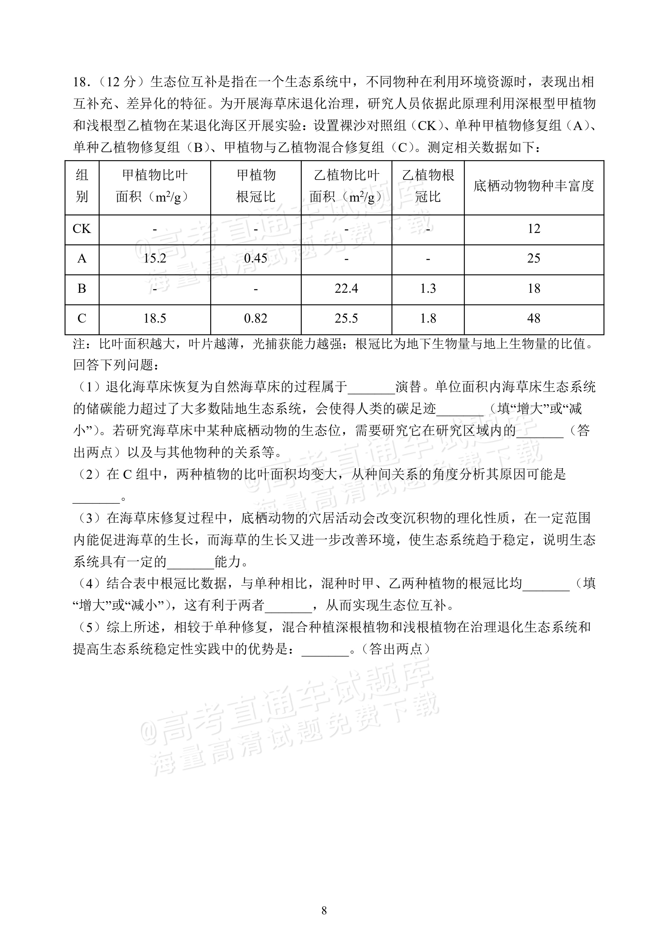 2027福建福州第一中学开学考生物试题 第8页