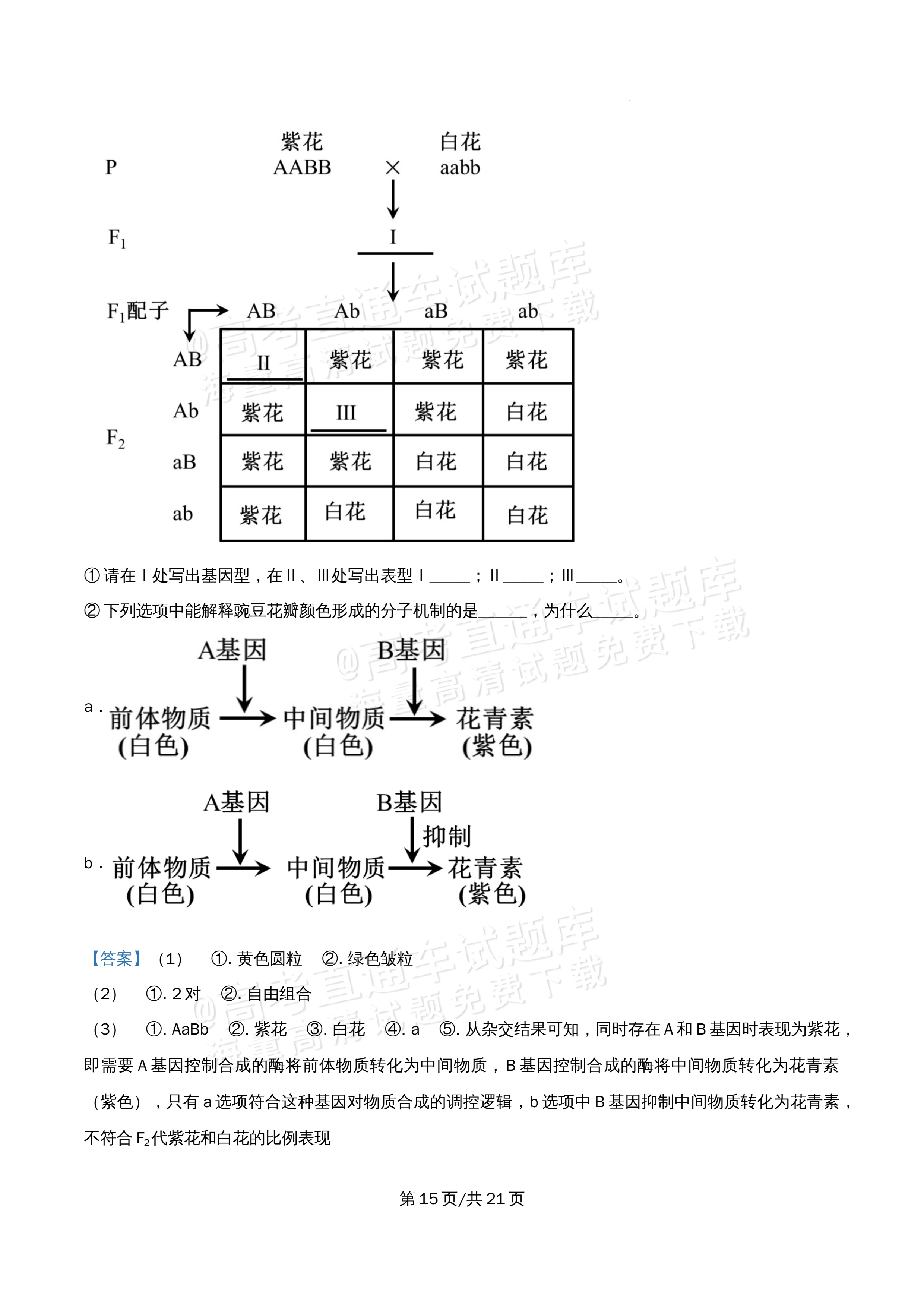 2026北京市牛栏山第一中学高一5月期中考生物试题及参考答案 答案 第15页