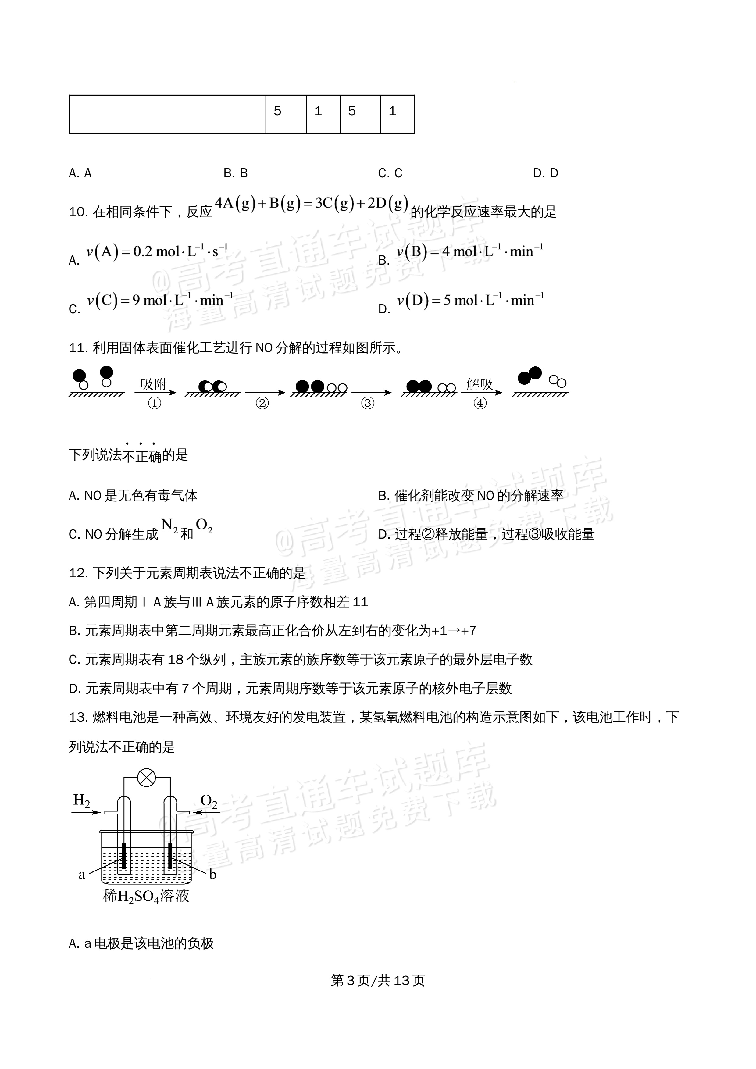 2026北京大学附属中学高一5月期中考化学试题及参考答案 第3页
