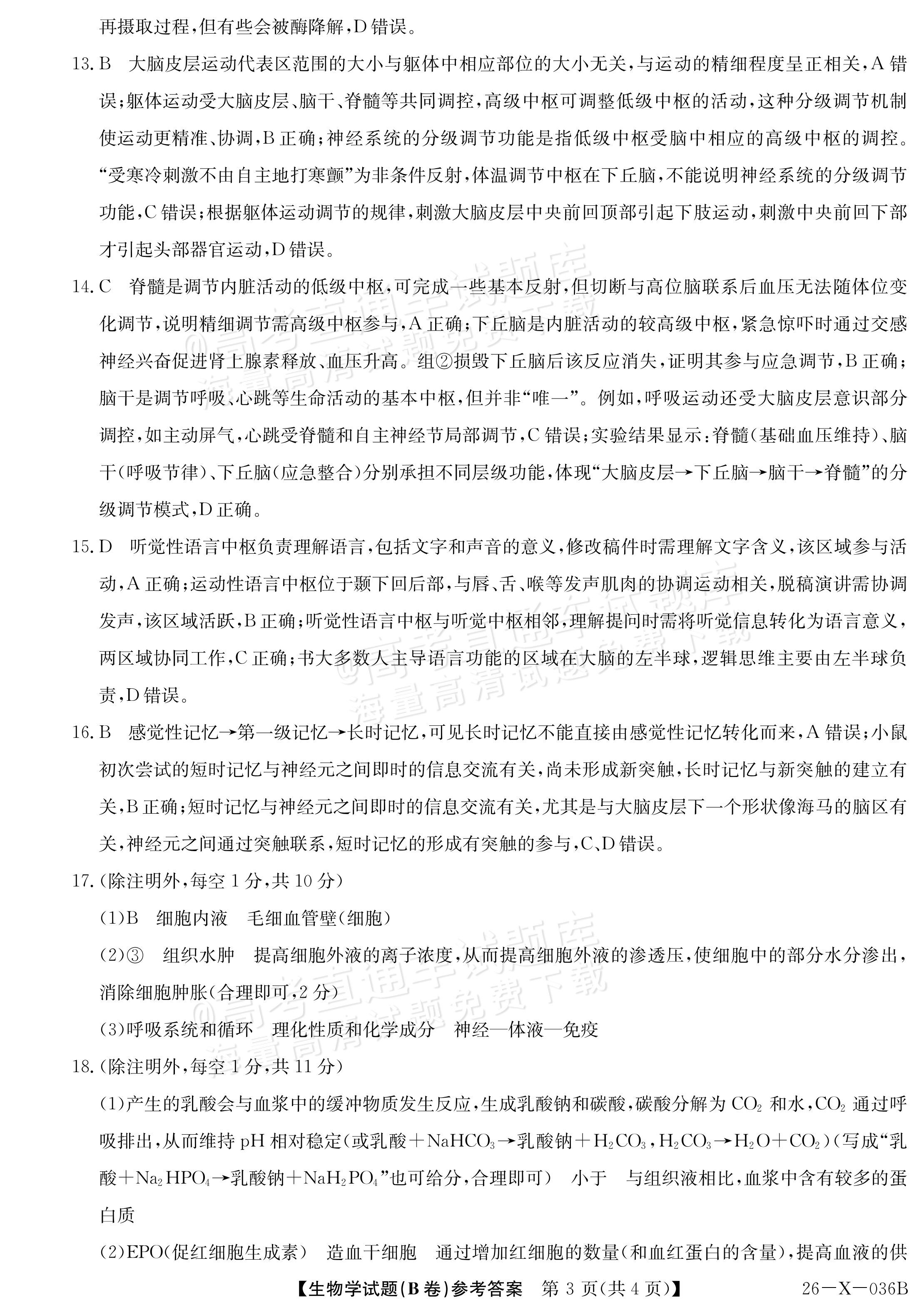 2027河南省高二TOP二十名校10月调研考试 生物试题及参考答案 答案 第3页