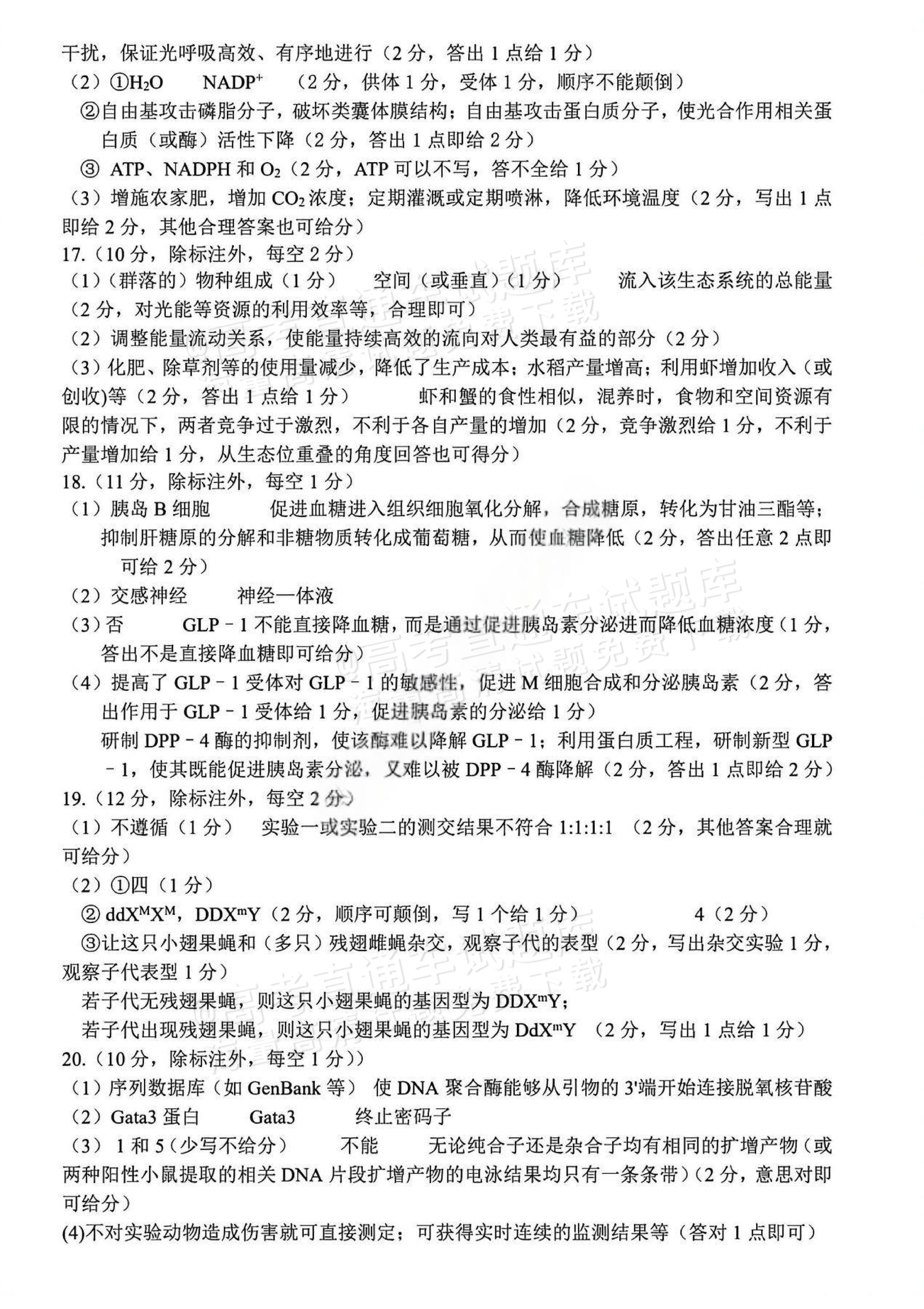2026安徽宿州高三一模生物参考答案 答案 第3页