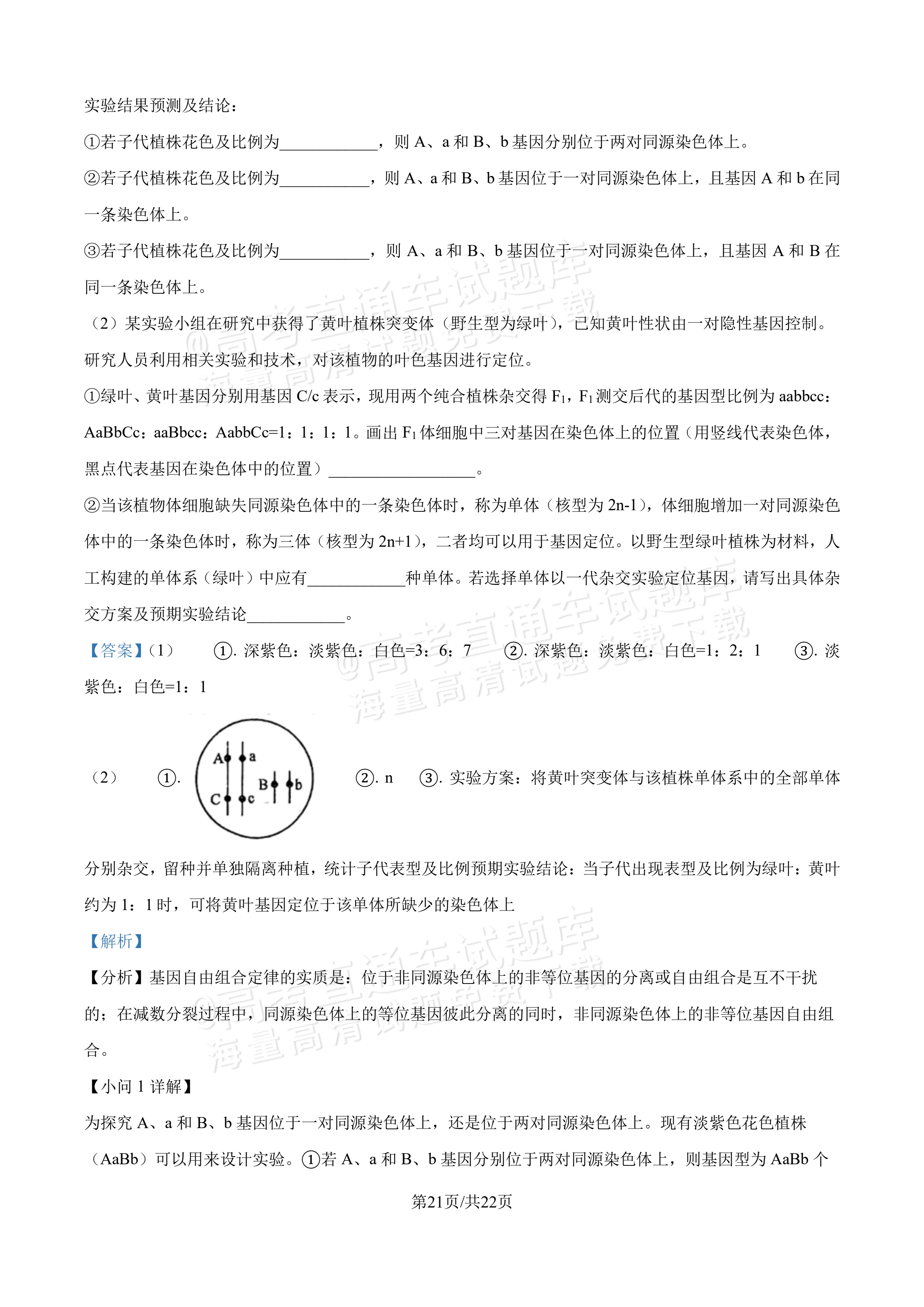 2027吉林长春第二中学高三10月调研测试生物参考答案 答案 第21页