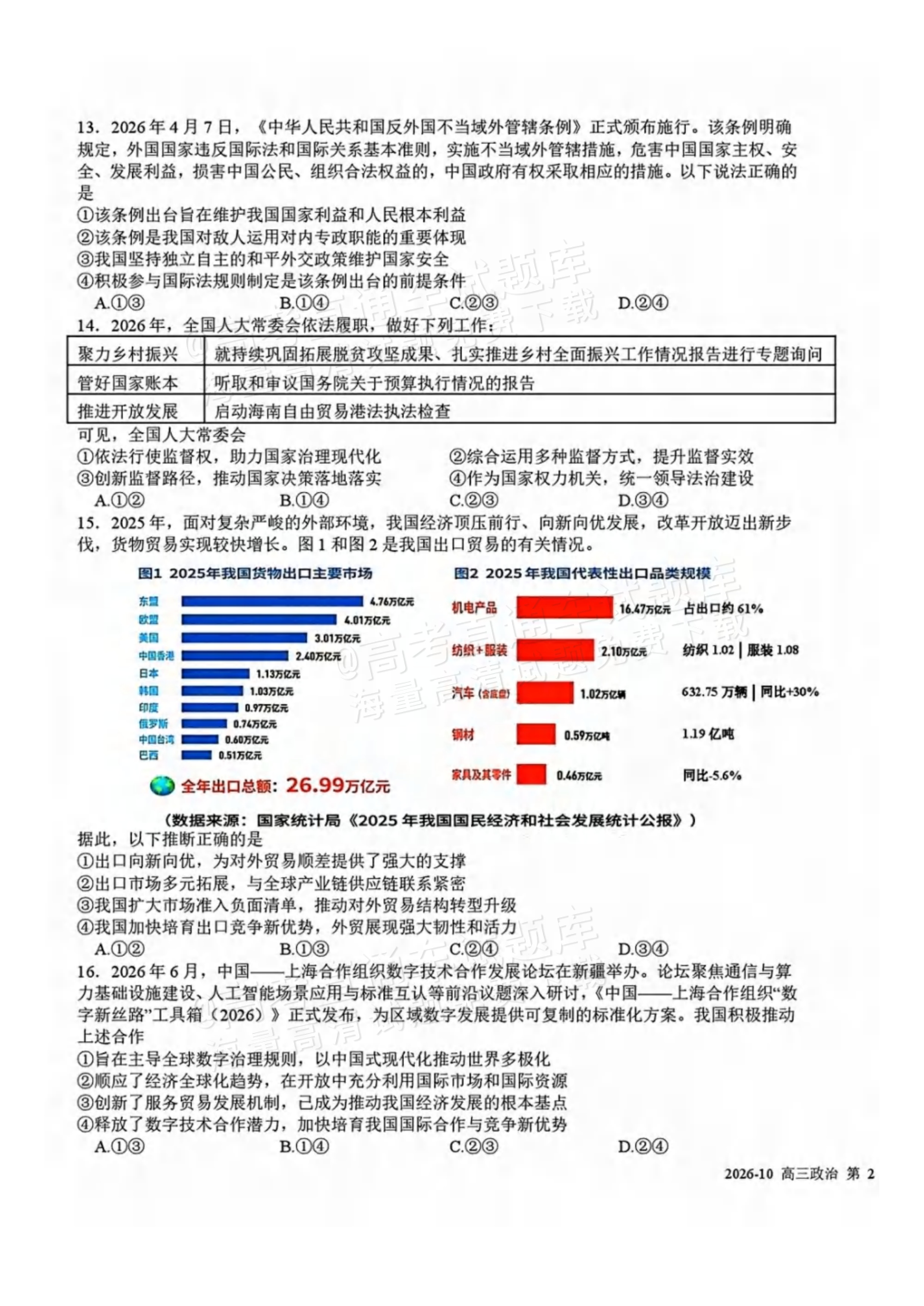 2027四川省成都市树德中学高三10月考政治试题及参考答案 第3页