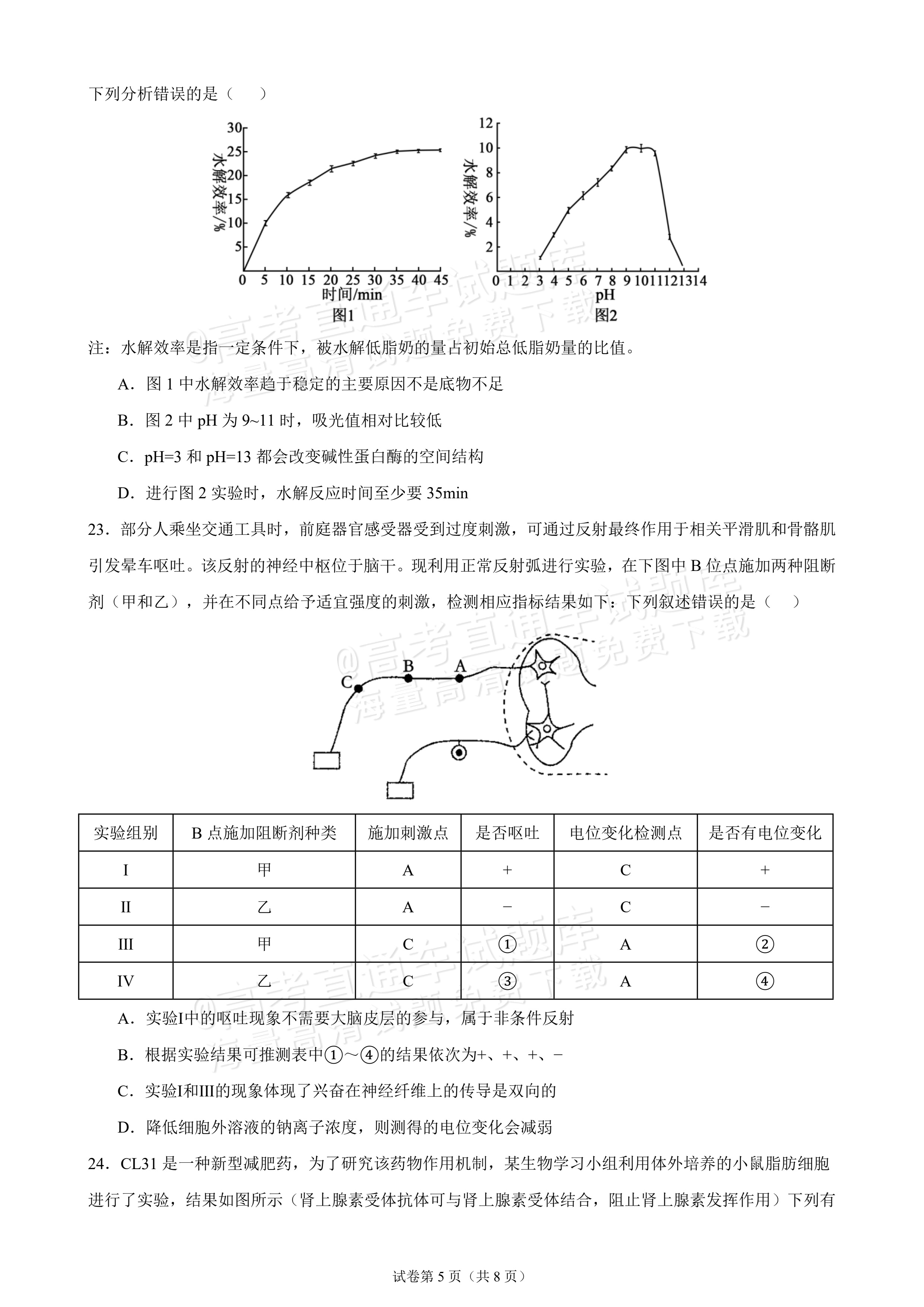 2027广东汕头市金山中学高二10月月考生物试题及参考答案 第5页