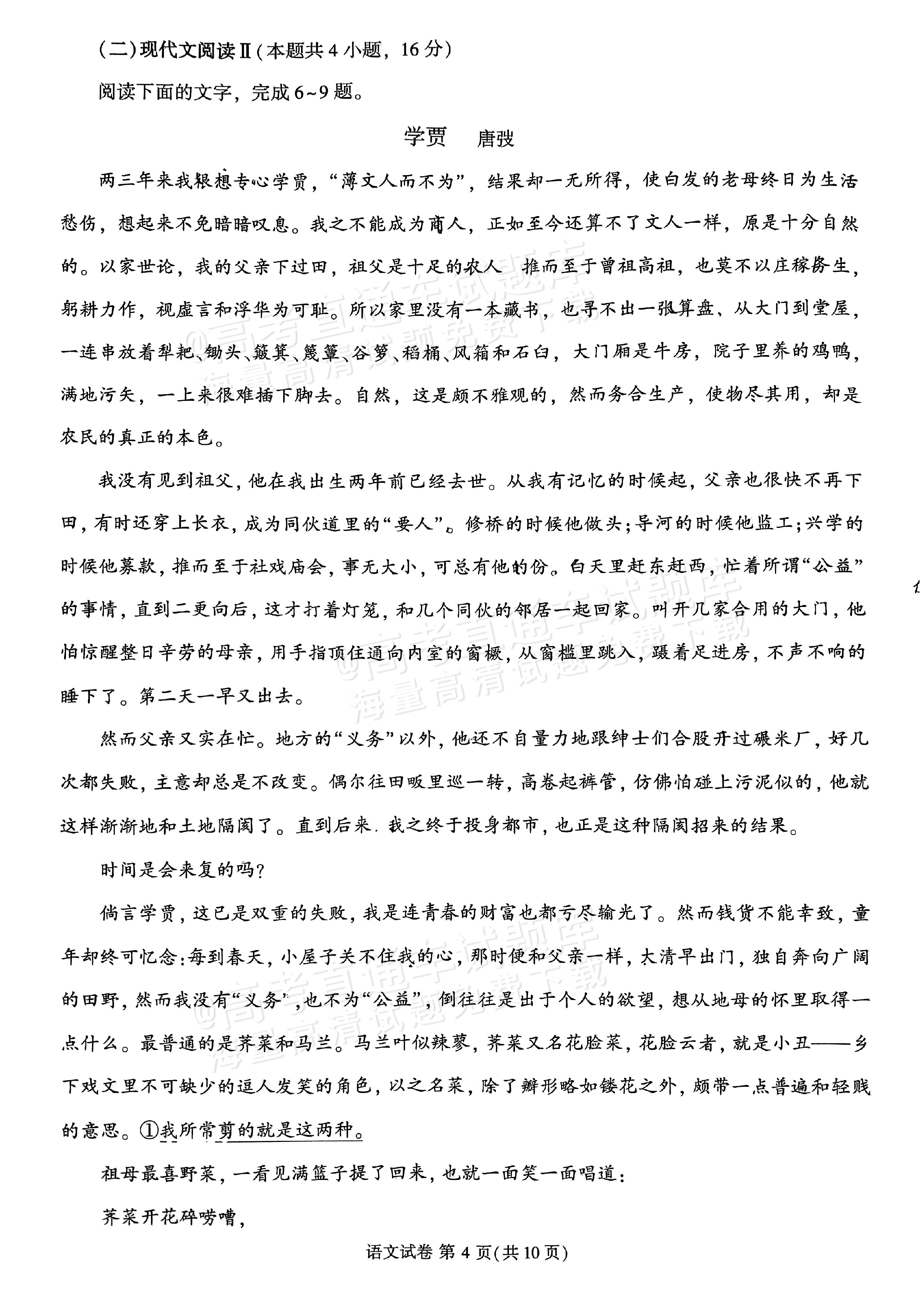 2024莆田高三3月市质检语文试题及参考答案 第4页