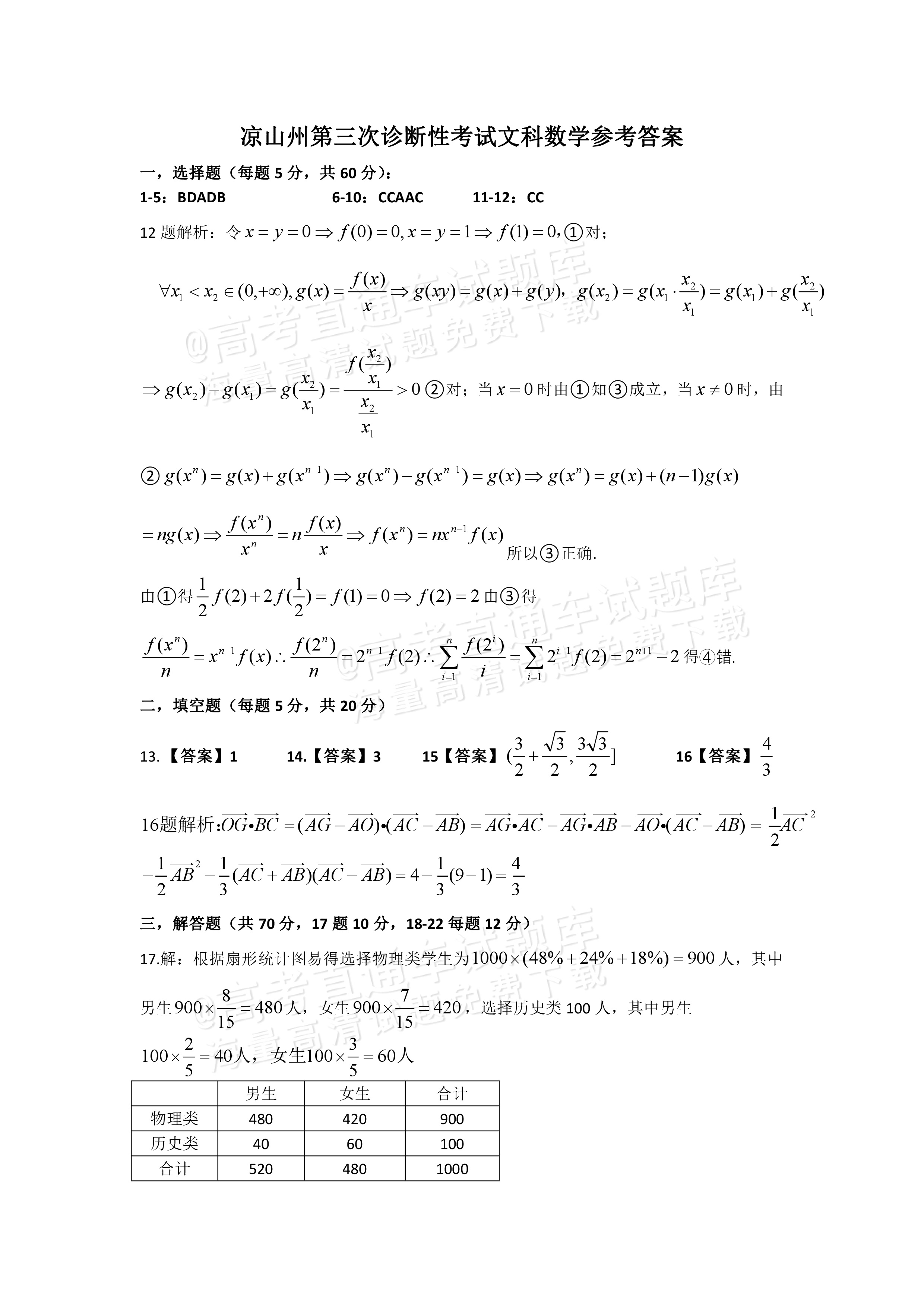 2024凉山三诊文数试题及参考答案 第5页