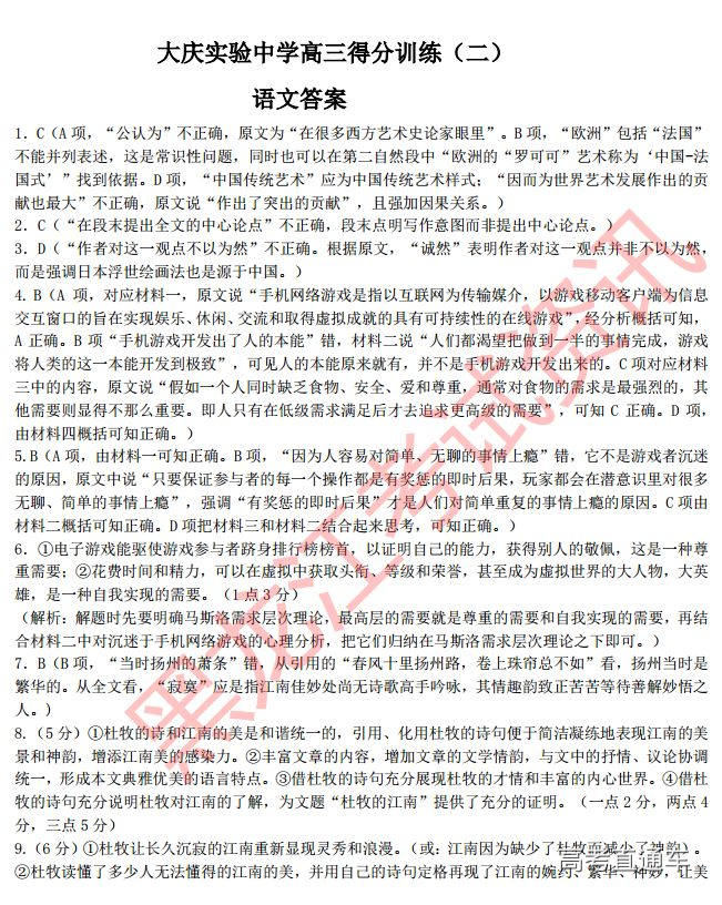 2019大庆实验中学得分训练（二）语文试题及参考答案 第11页