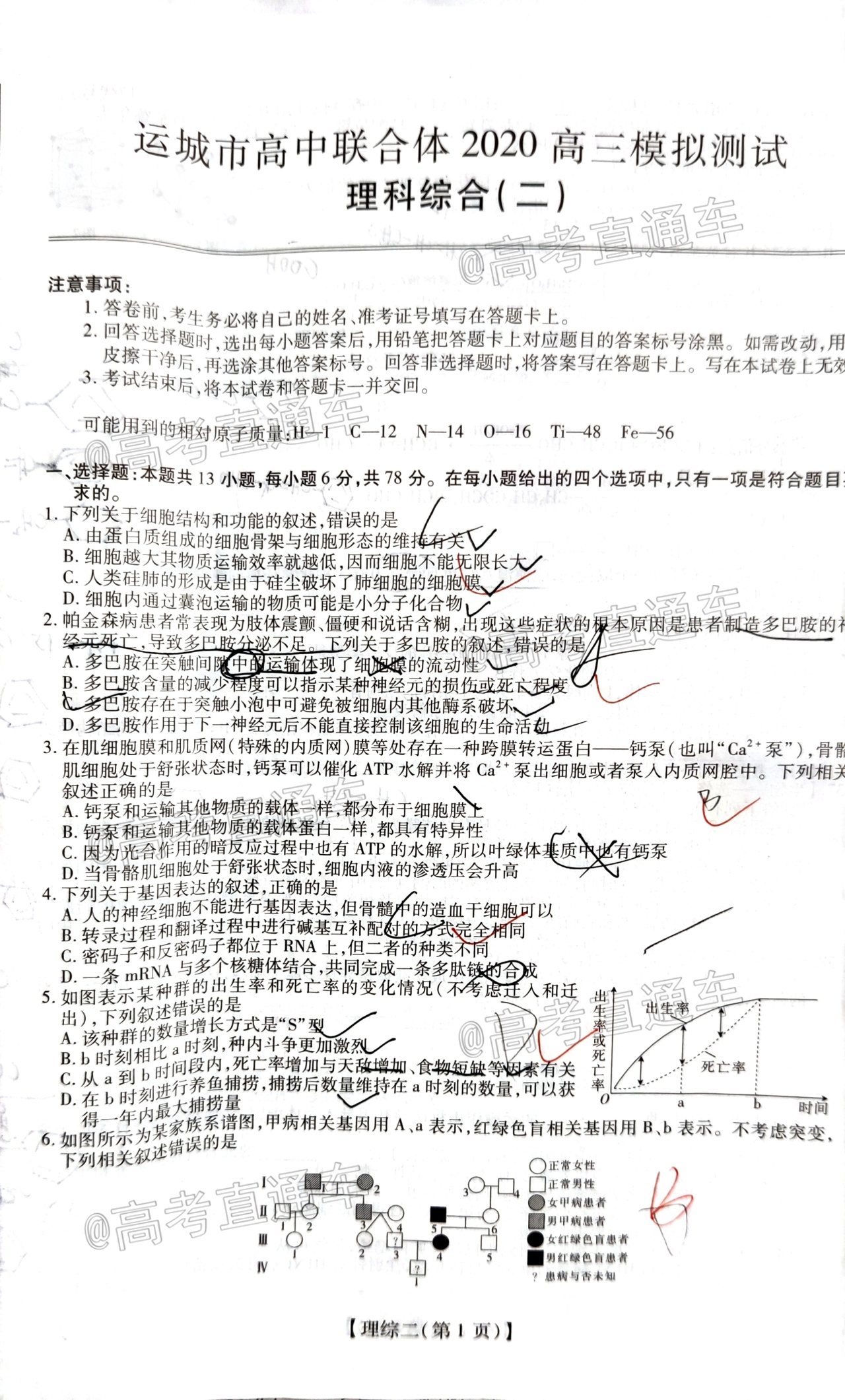 2020山西运城高三5月统考理综试题及参考答案 第1页