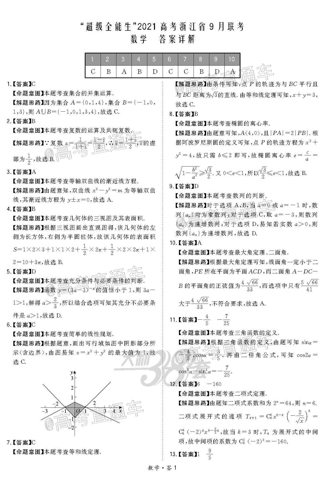 2021浙江省超级全能生联考数学试题及参考答案 第5页